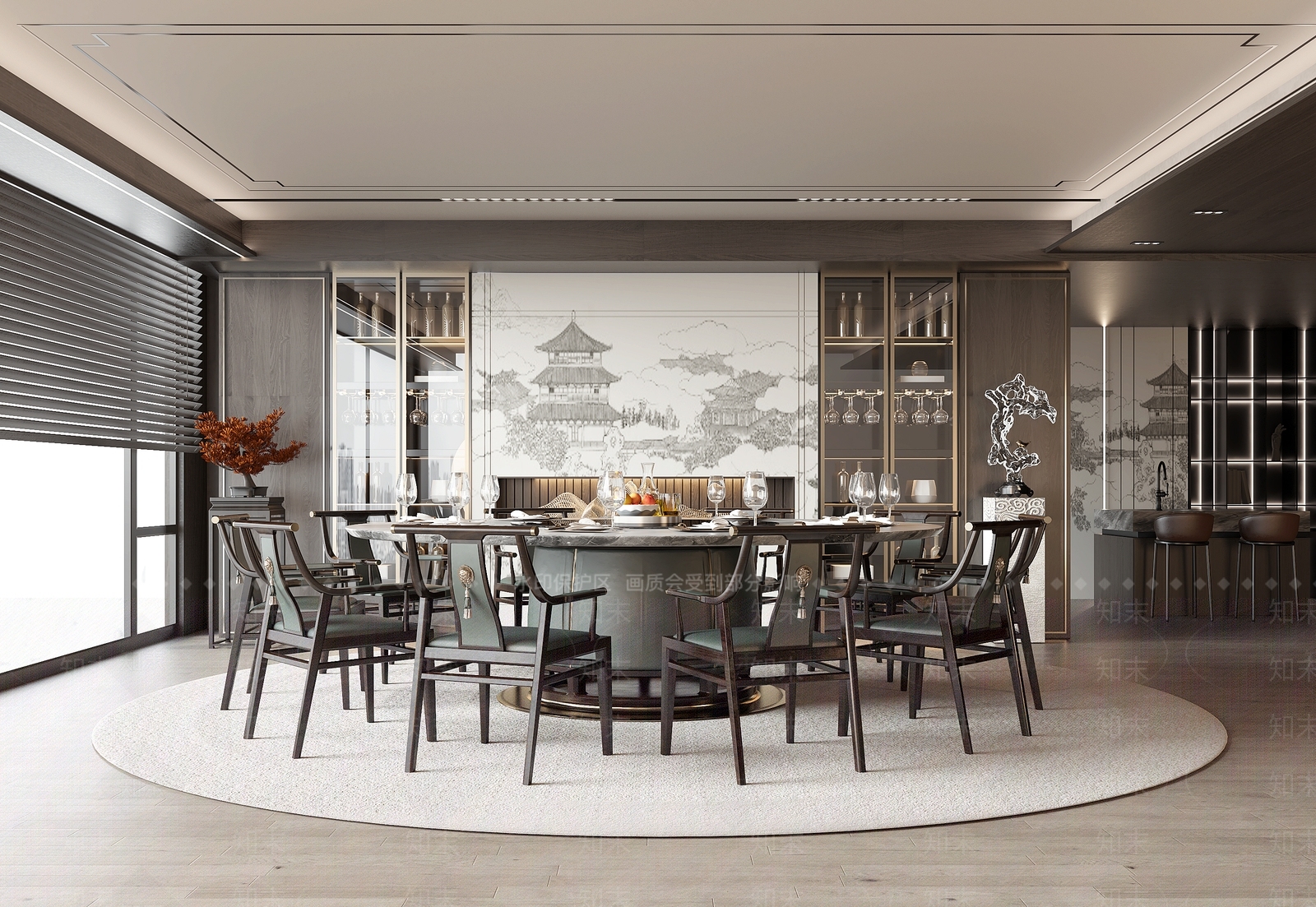 新中式餐厅包间3D模型下载【ID:1155968253】