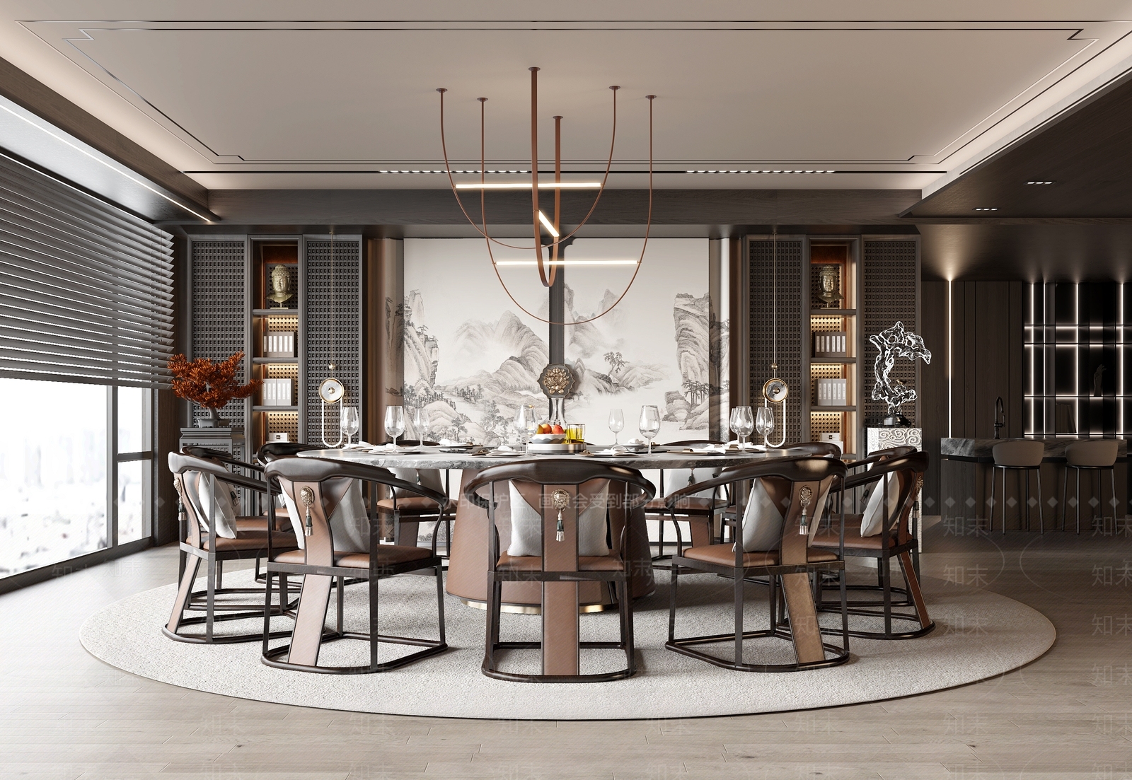 新中式餐厅包间3D模型下载【ID:1155968242】