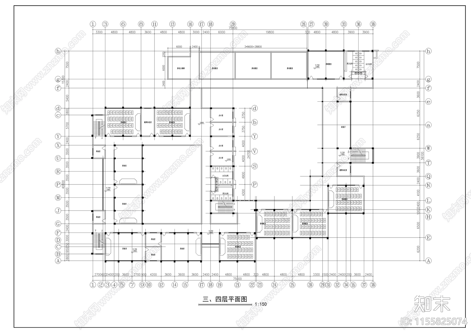 某中学教学楼cad施工图下载【ID:1155825074】