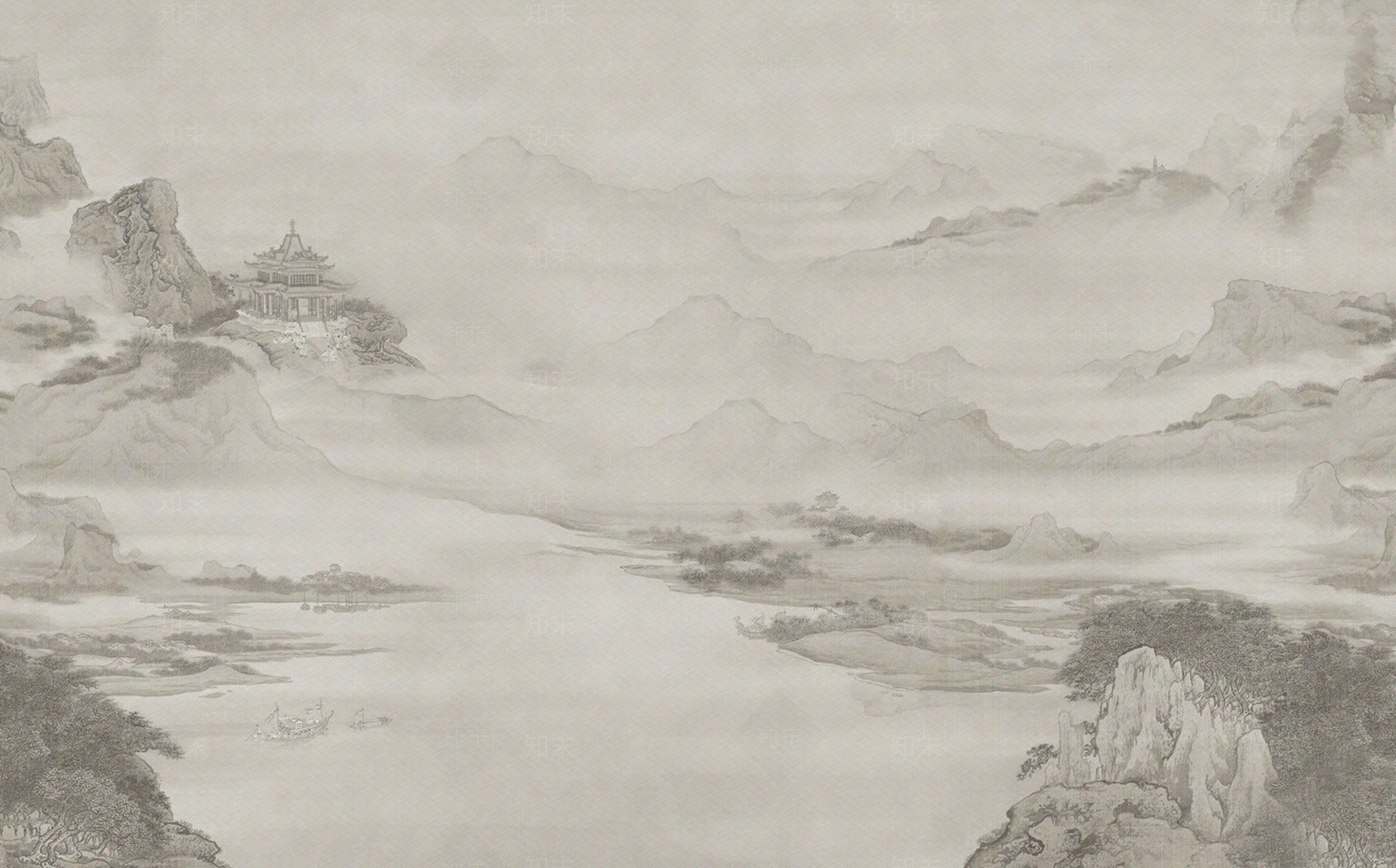 新中式山水壁布壁画贴图下载【ID:1155831057】