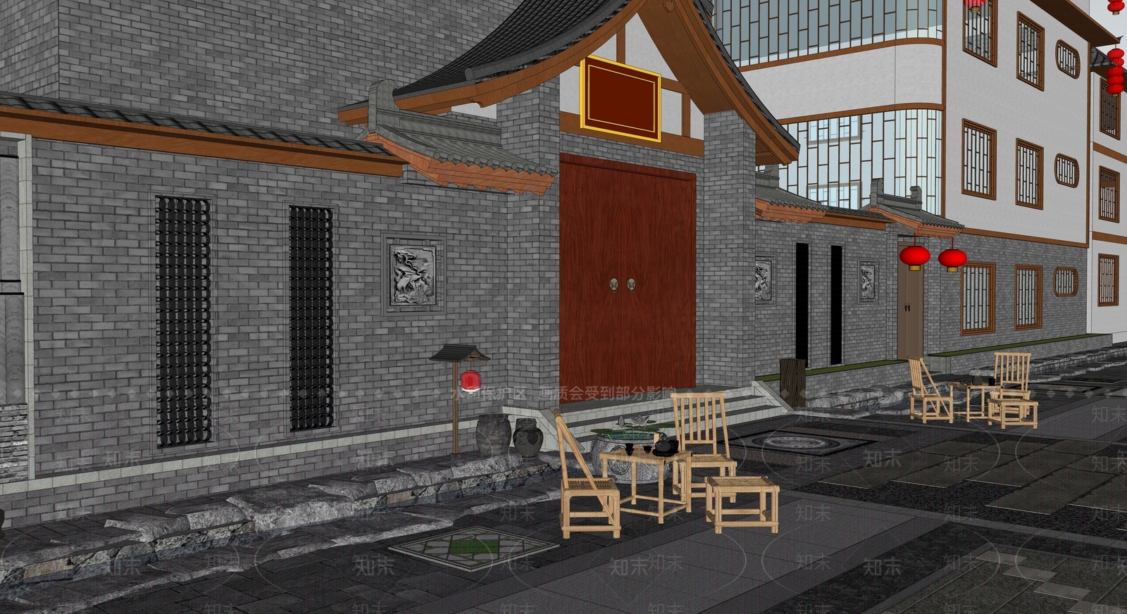 中式乡村街道SU模型下载【ID:1155831576】