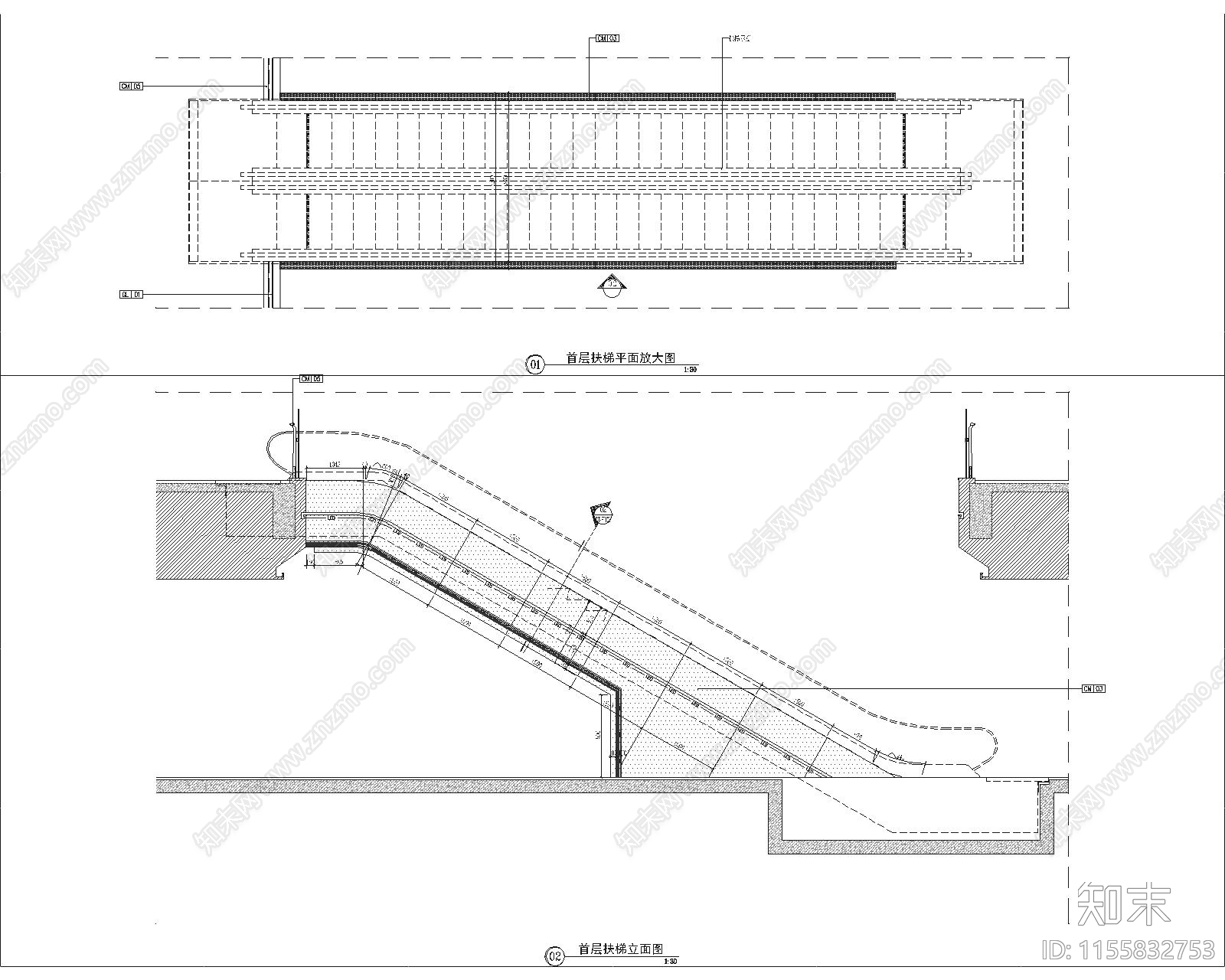 商场自动扶梯平面立面节点大样图施工图下载【ID:1155832753】