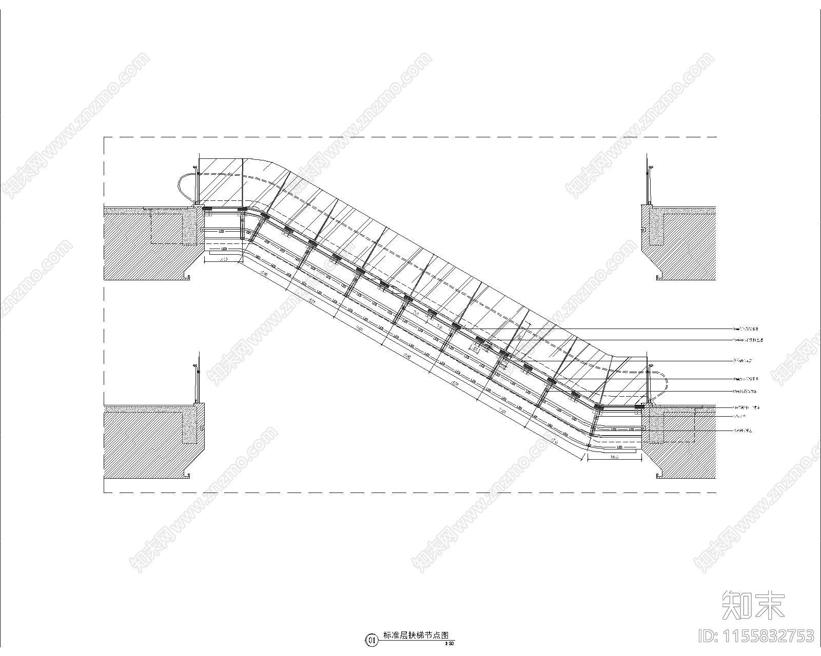 商场自动扶梯平面立面节点大样图施工图下载【ID:1155832753】