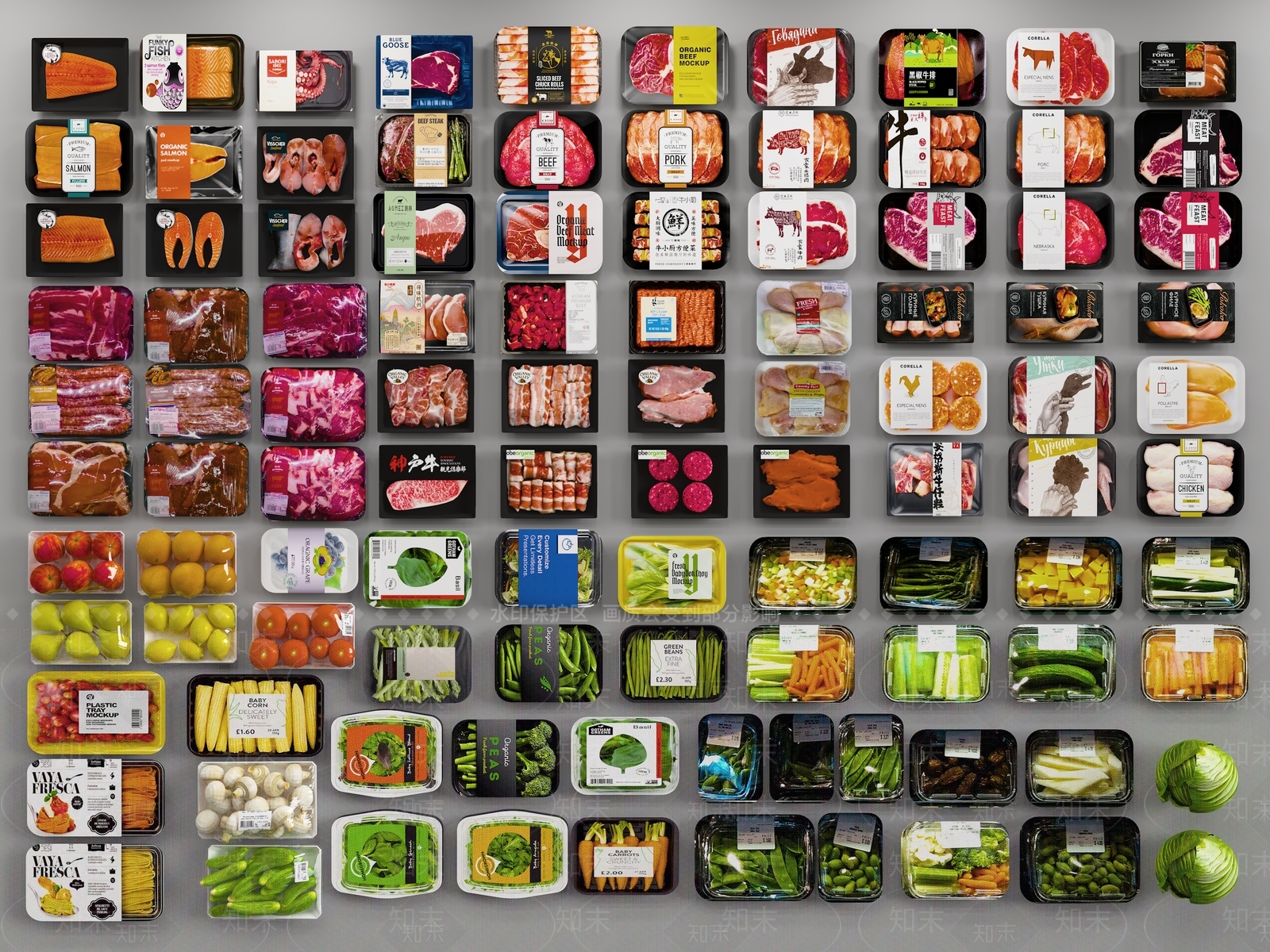 蔬菜肉鱼3D模型下载【ID:1155836653】