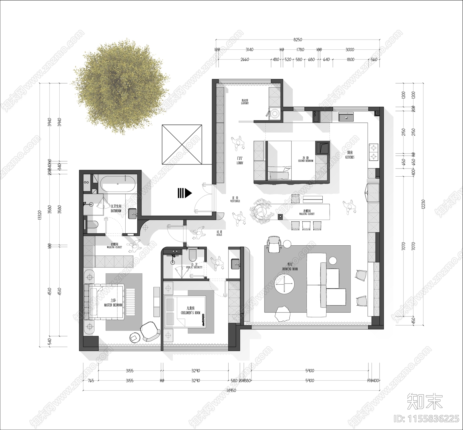 现代风格大平层效果cad施工图下载【ID:1155836225】