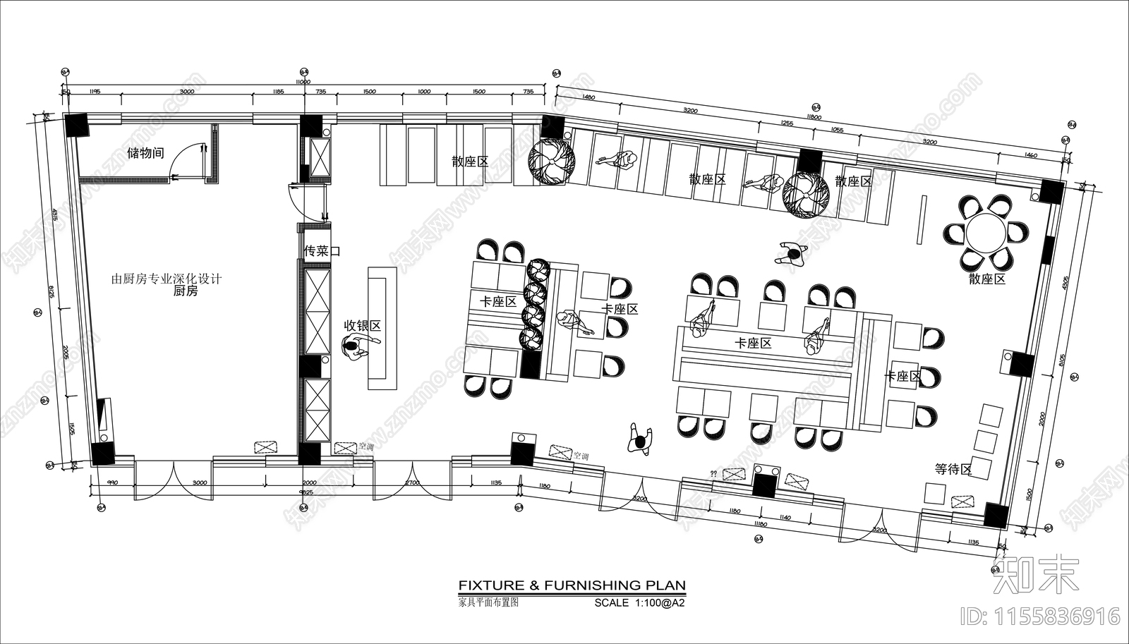 200㎡港式茶餐厅平面布置图cad施工图下载【ID:1155836916】