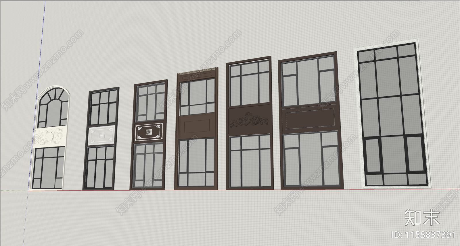 新中式别墅窗户整合SU模型下载【ID:1155837391】