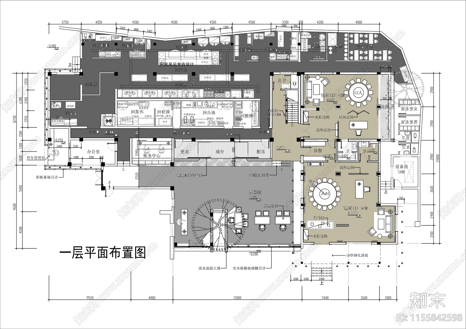 1500㎡两层特色中式餐厅平面布置图cad施工图下载【ID:1155842598】