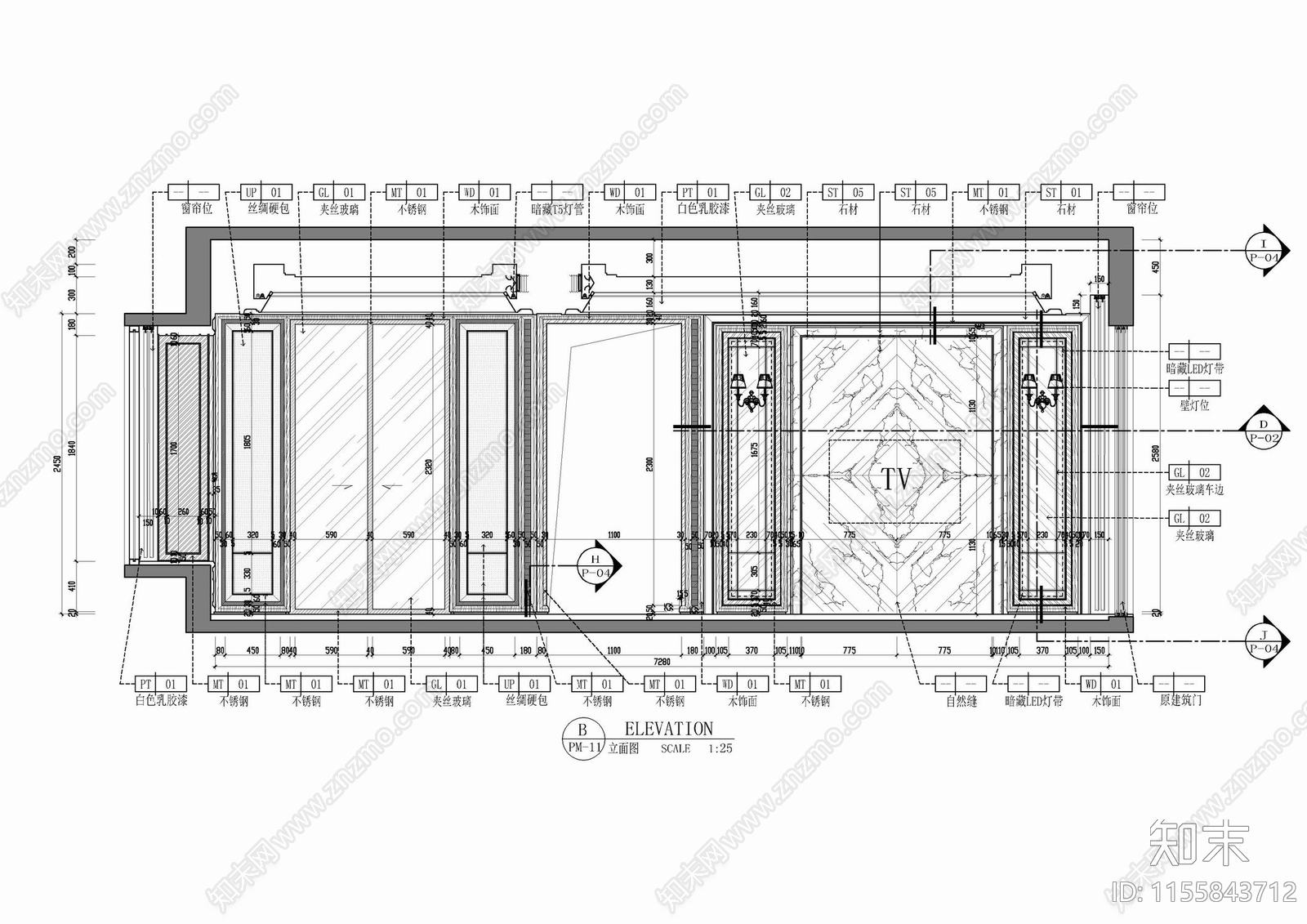 电视墙背景墙剖面大样详图cad施工图下载【ID:1155843712】