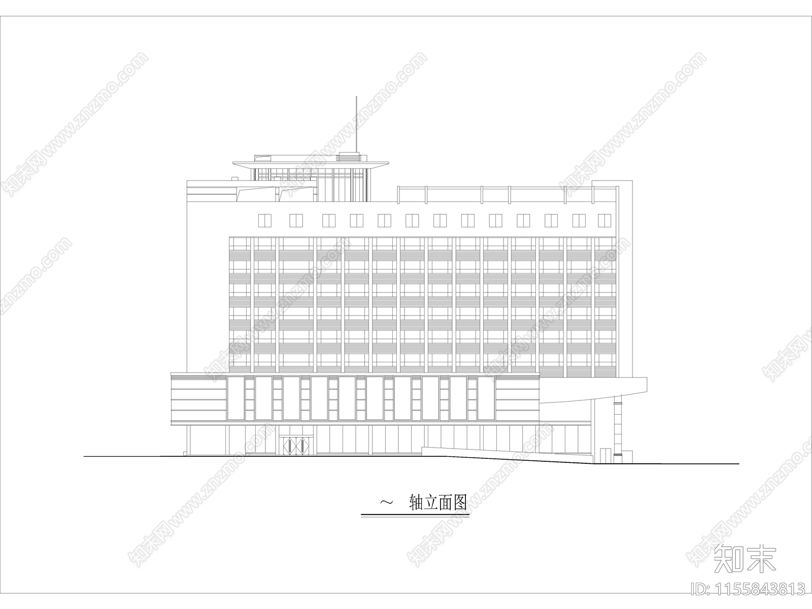 综合大楼建筑设计图纸立面图侧面cad施工图下载【ID:1155843813】