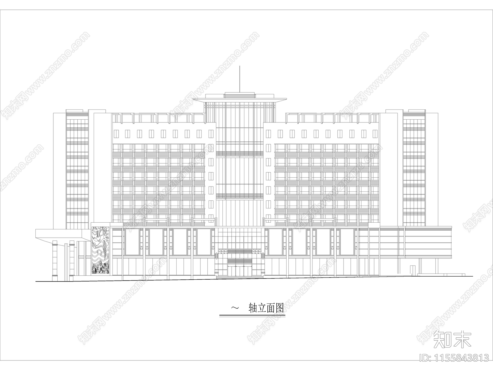 综合大楼建筑设计图纸立面图侧面cad施工图下载【ID:1155843813】