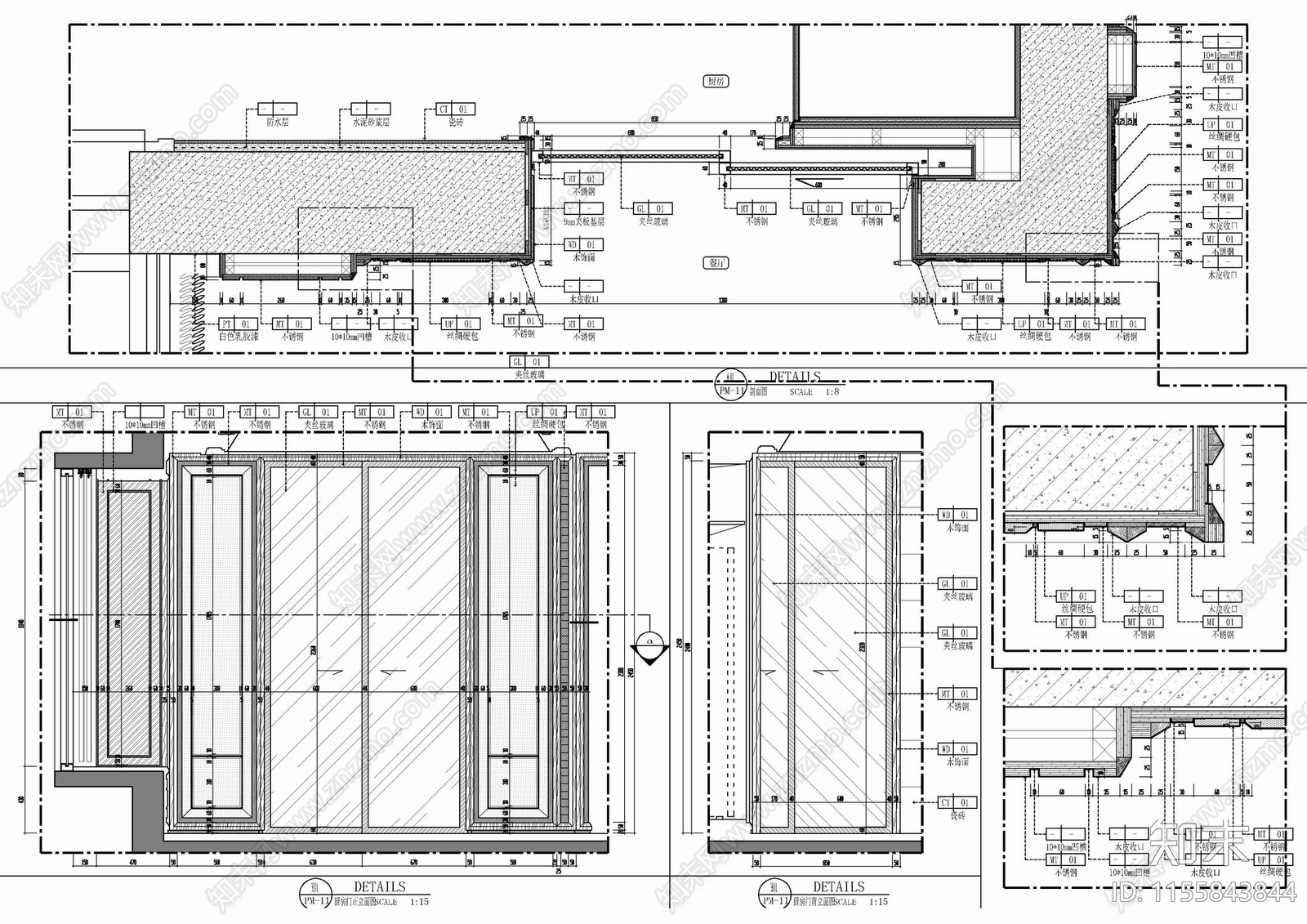 入墙式玻璃滑门套装门施工大样详图cad施工图下载【ID:1155843844】