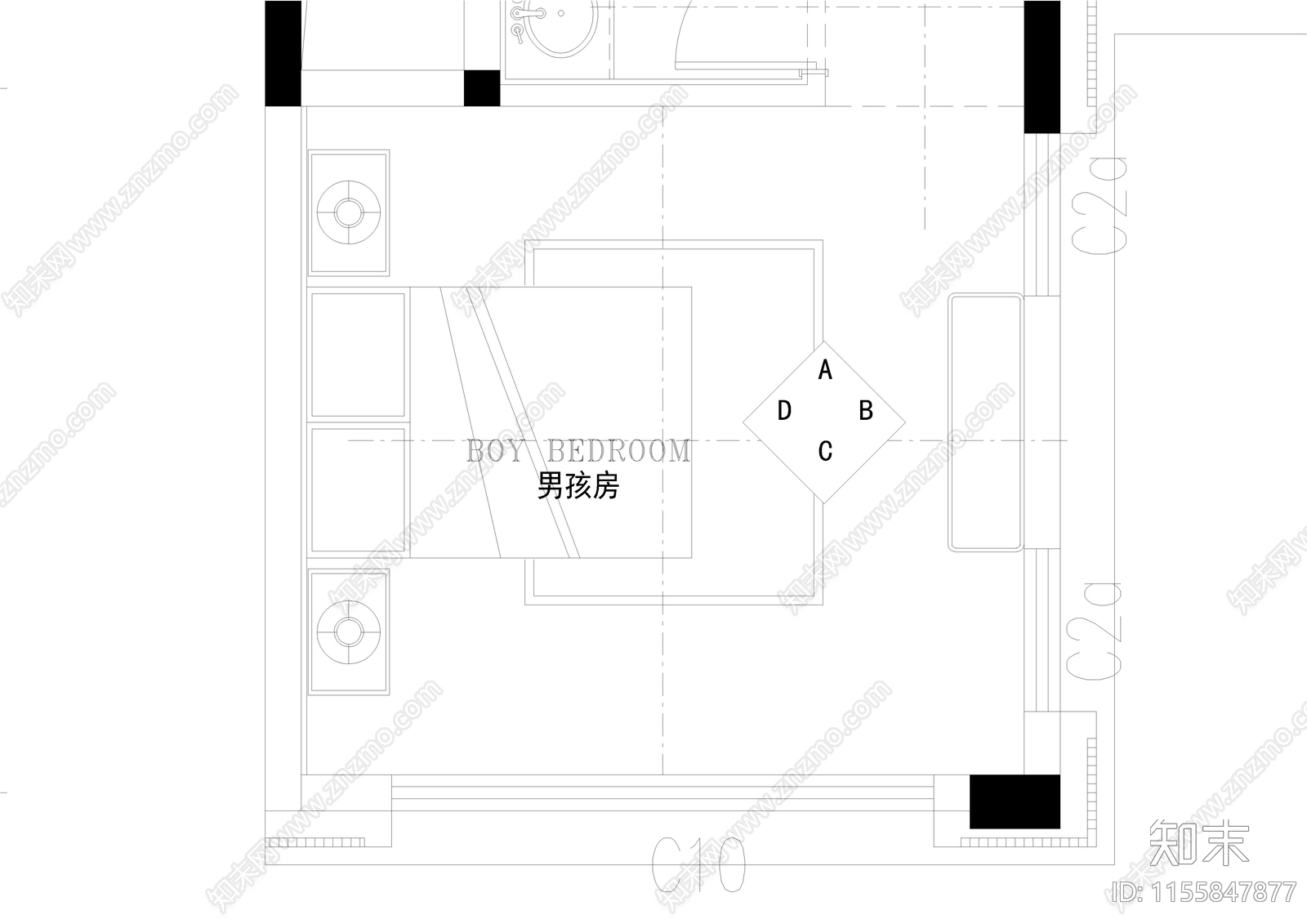 家居卧室施工图下载【ID:1155847877】