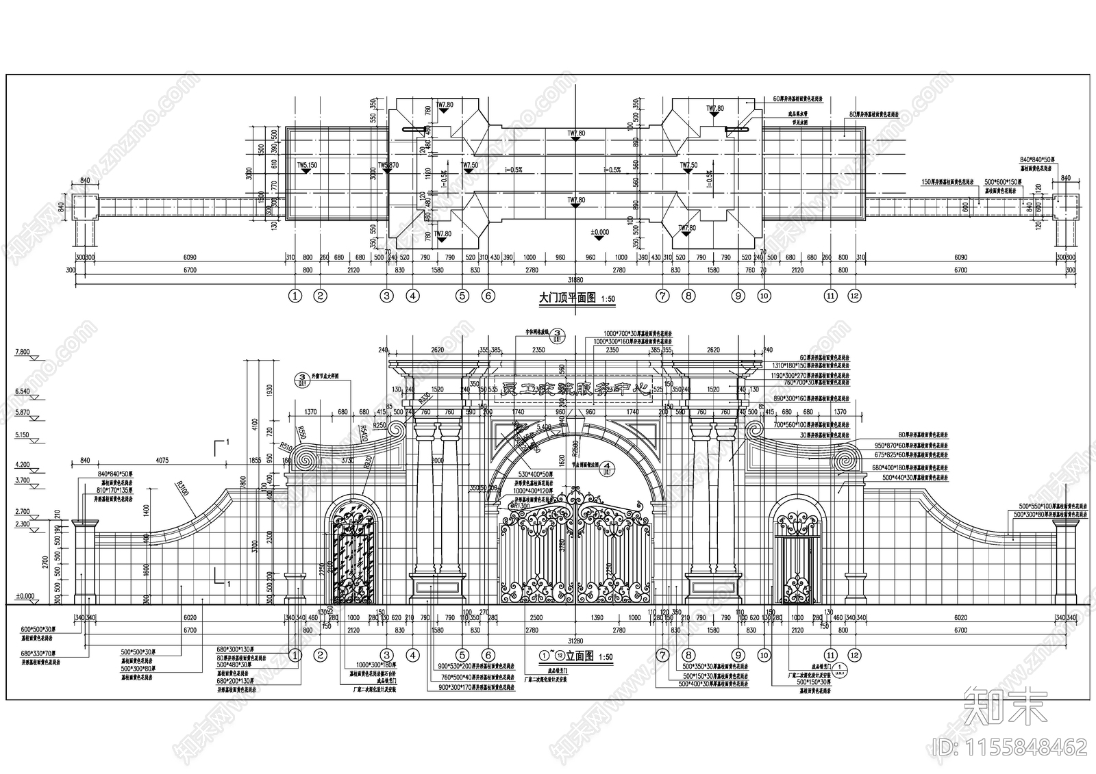 欧式风格景观入口大门施工图施工图下载【ID:1155848462】