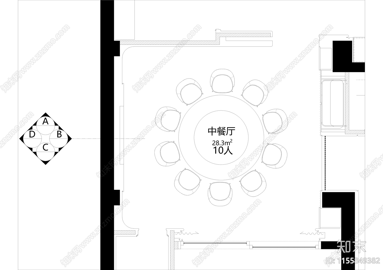 家居餐厅cad施工图下载【ID:1155849382】