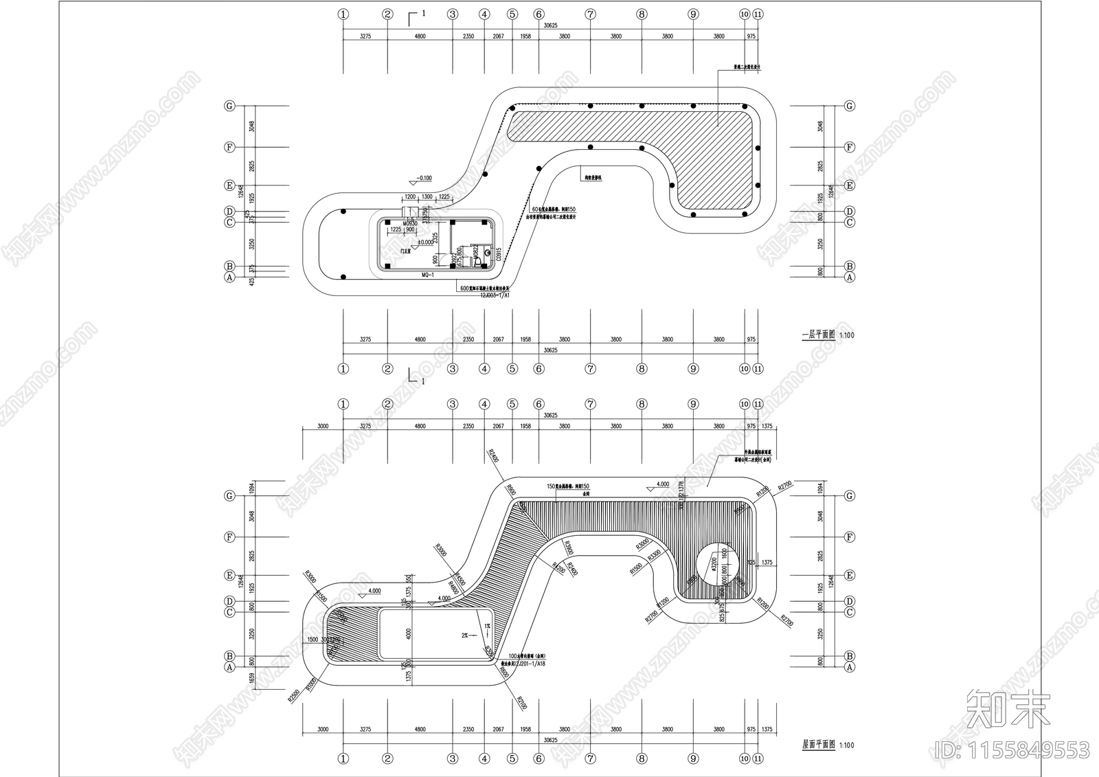 现代住宅小区大门cad施工图下载【ID:1155849553】