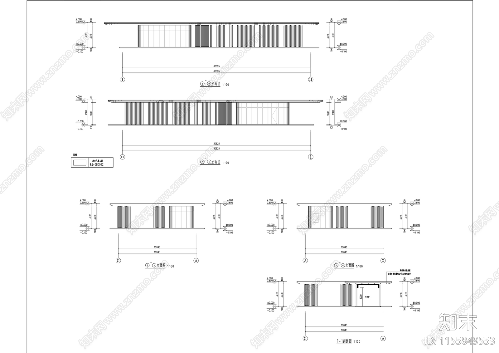 现代住宅小区大门cad施工图下载【ID:1155849553】