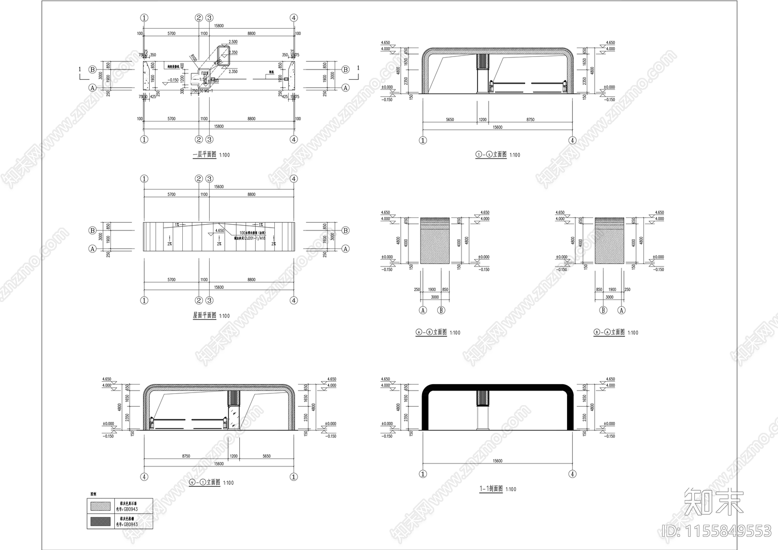 现代住宅小区大门cad施工图下载【ID:1155849553】