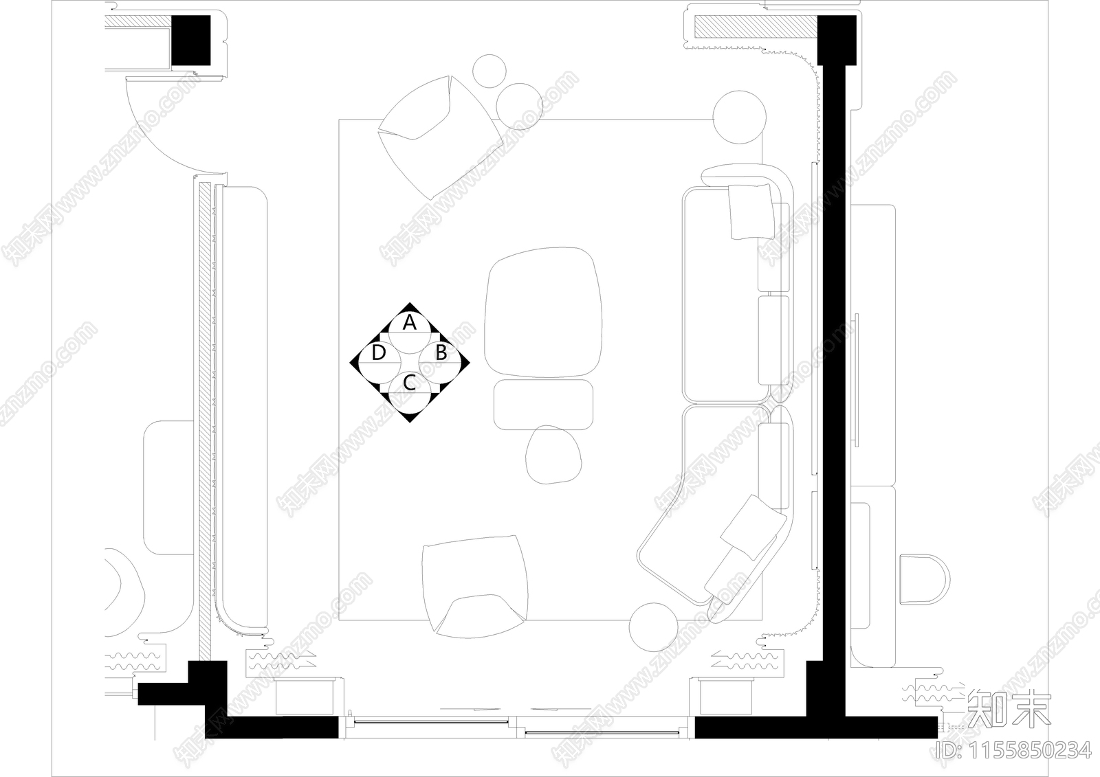 家居客厅cad施工图下载【ID:1155850234】