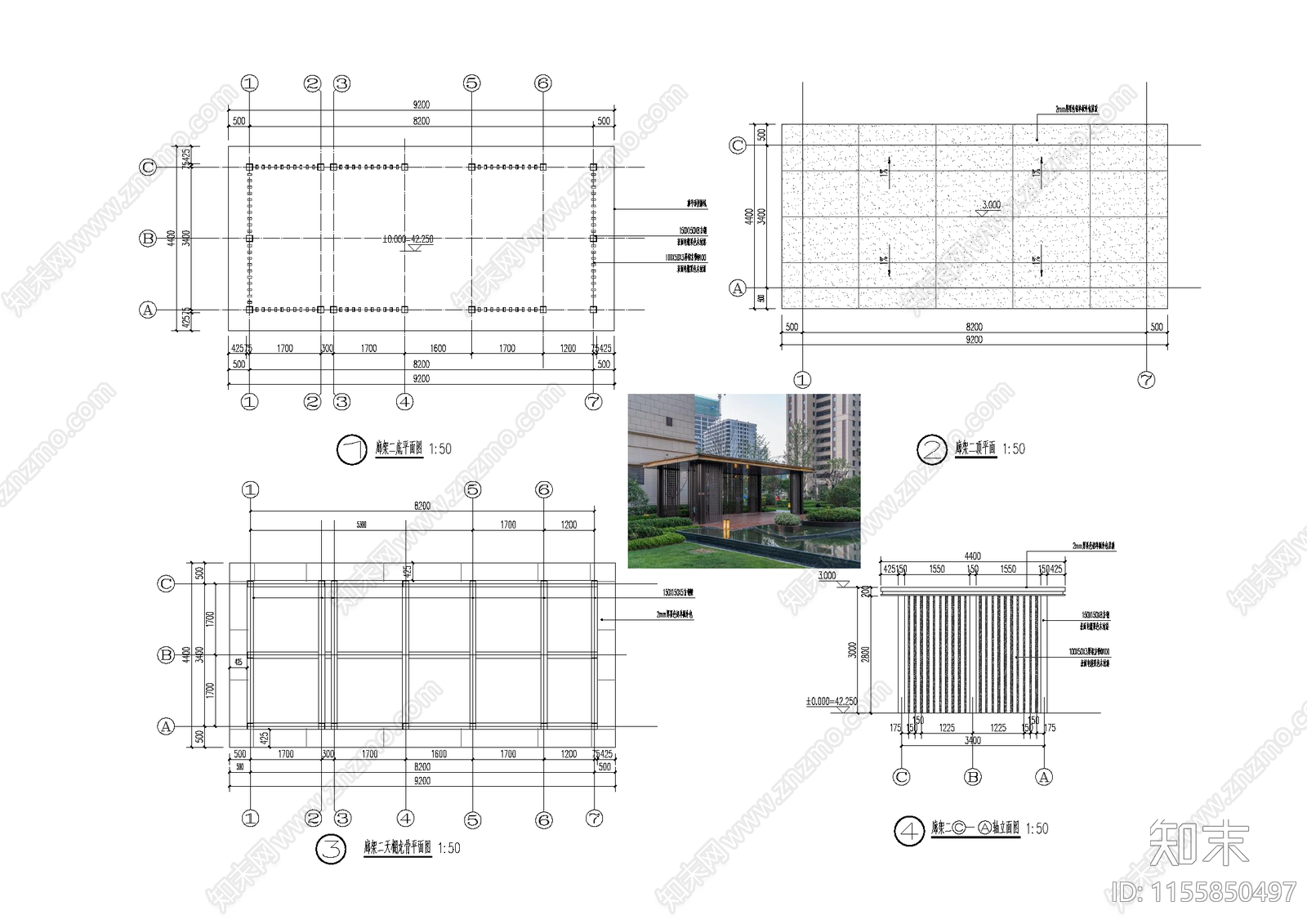 新中式廊架cad施工图下载【ID:1155850497】