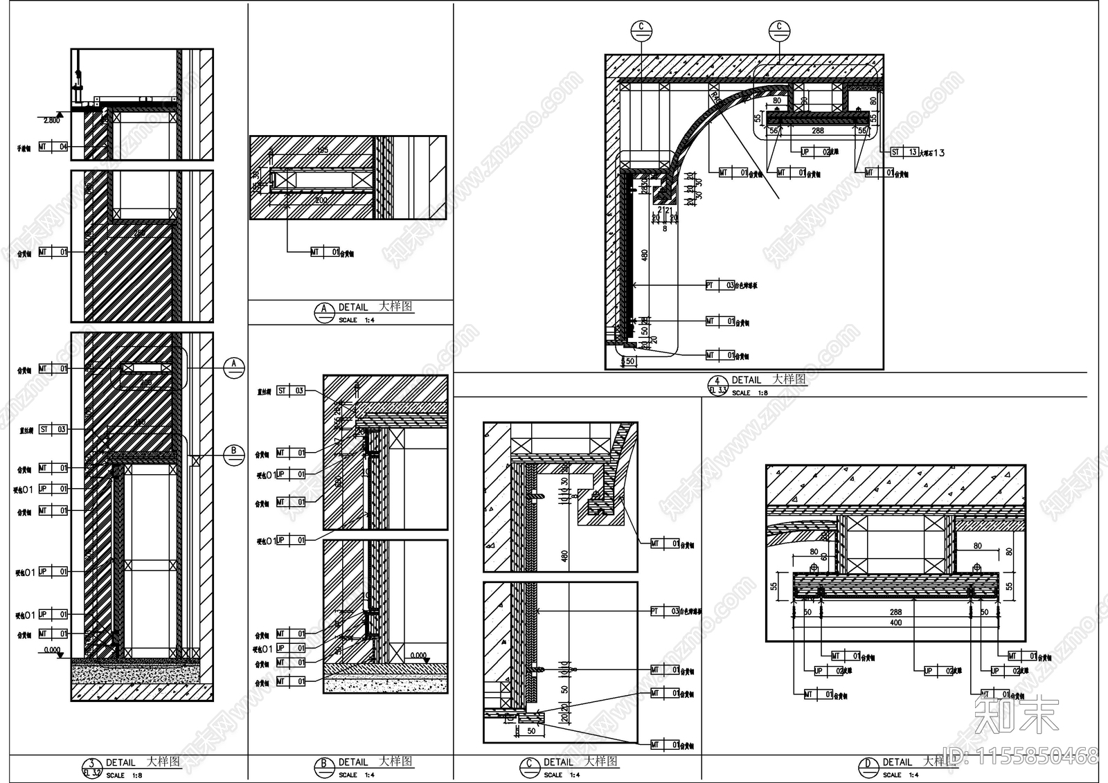 精选别墅装修墙身造型大样CADcad施工图下载【ID:1155850468】