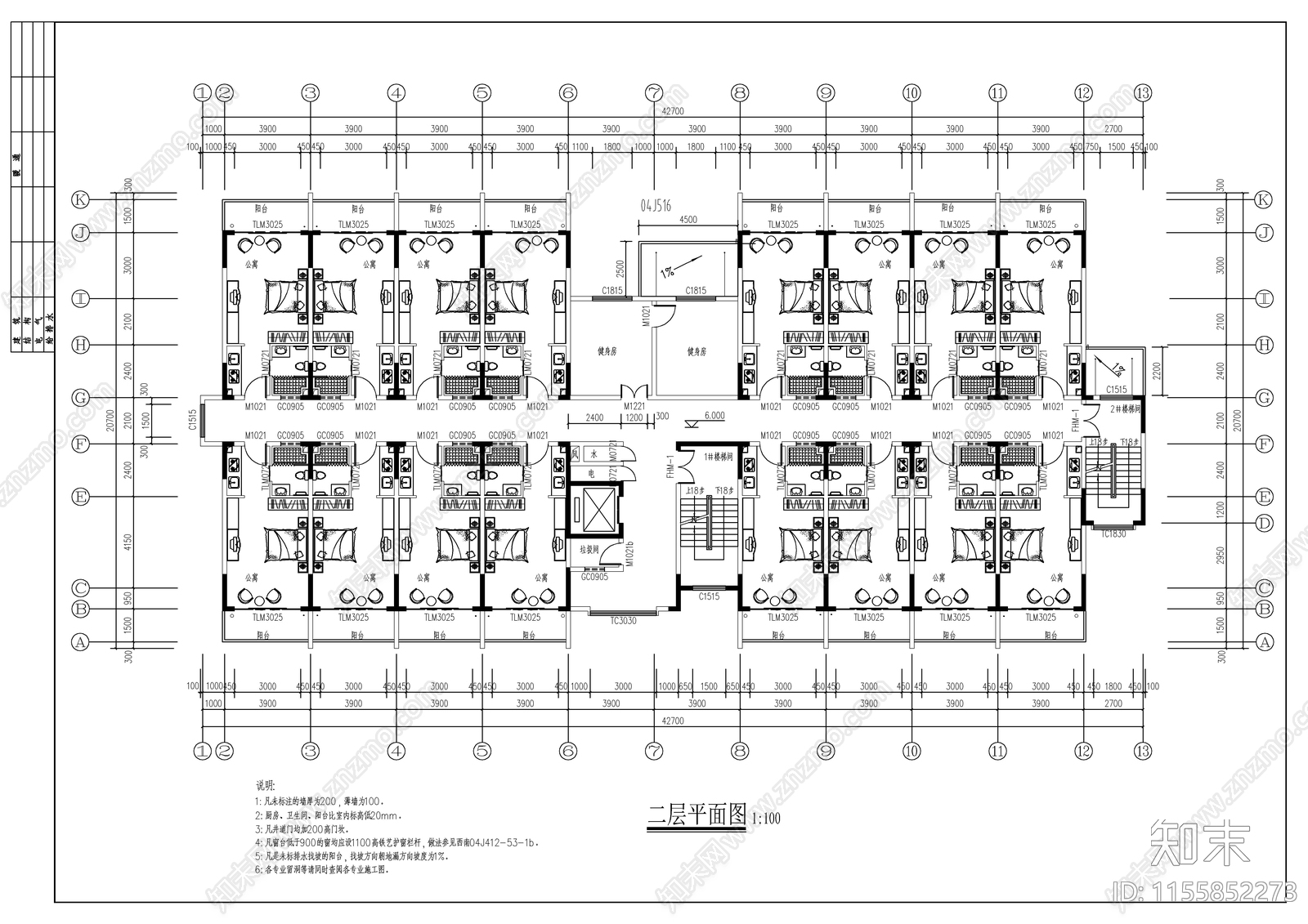 学生宿舍户型cad施工图下载【ID:1155852273】