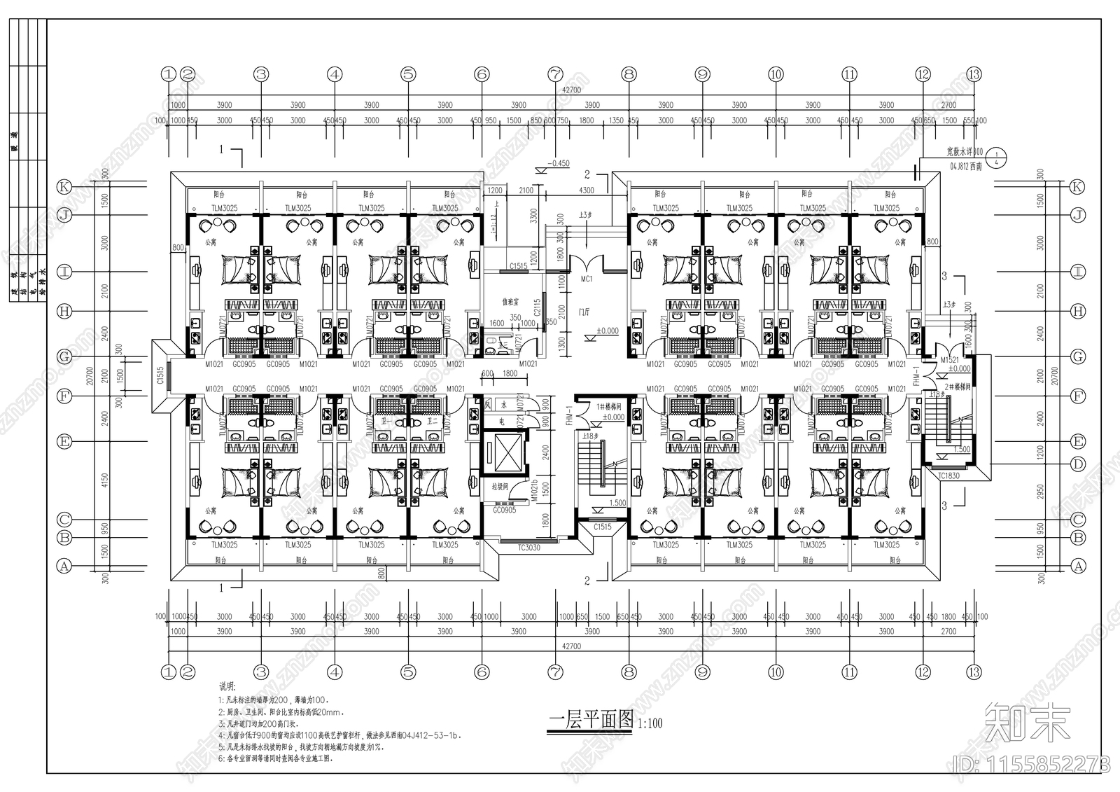 学生宿舍户型cad施工图下载【ID:1155852273】