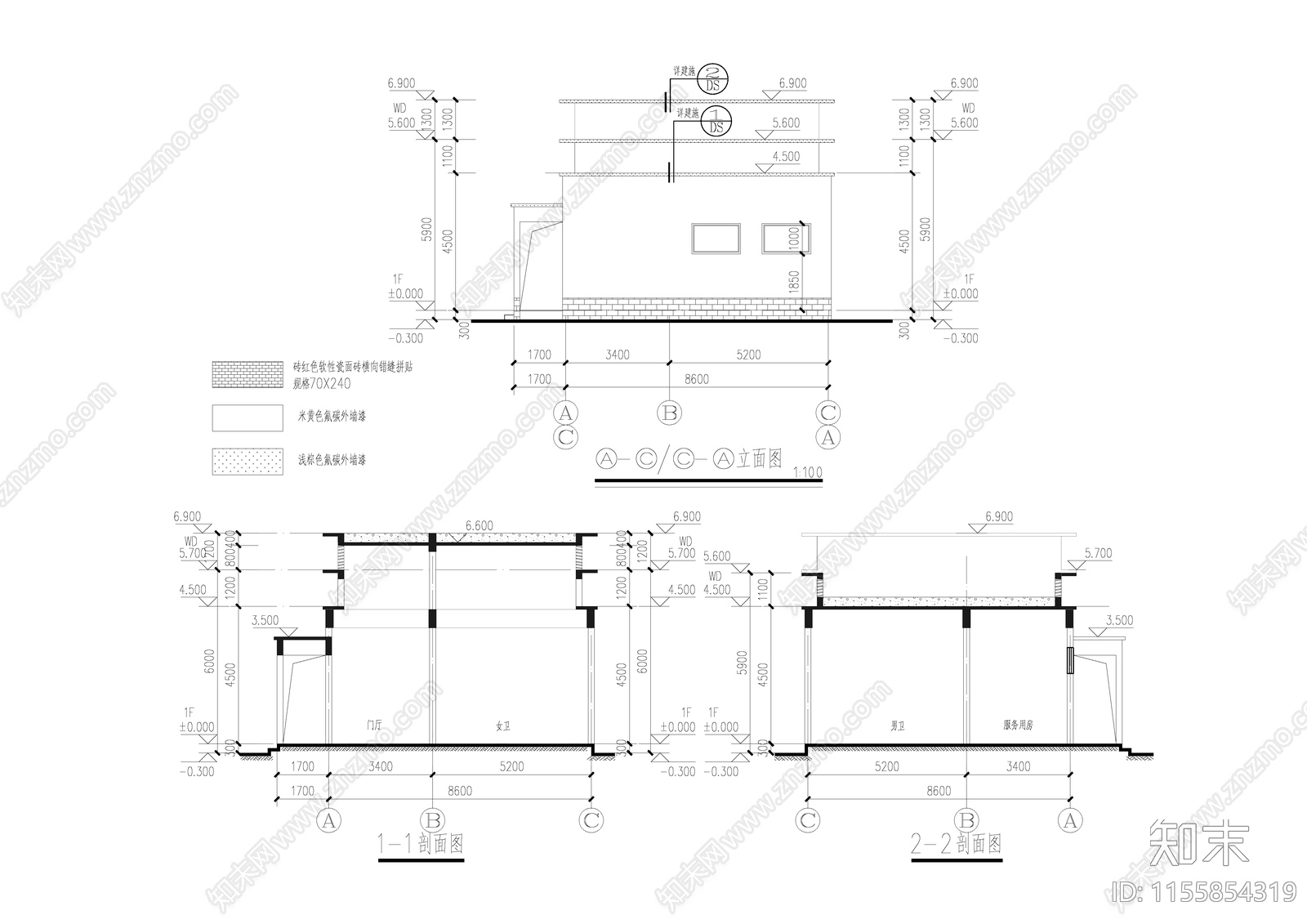 公共厕所cad施工图下载【ID:1155854319】