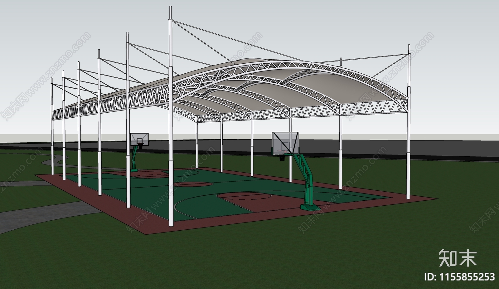 现代篮球场SU模型下载【ID:1155855253】