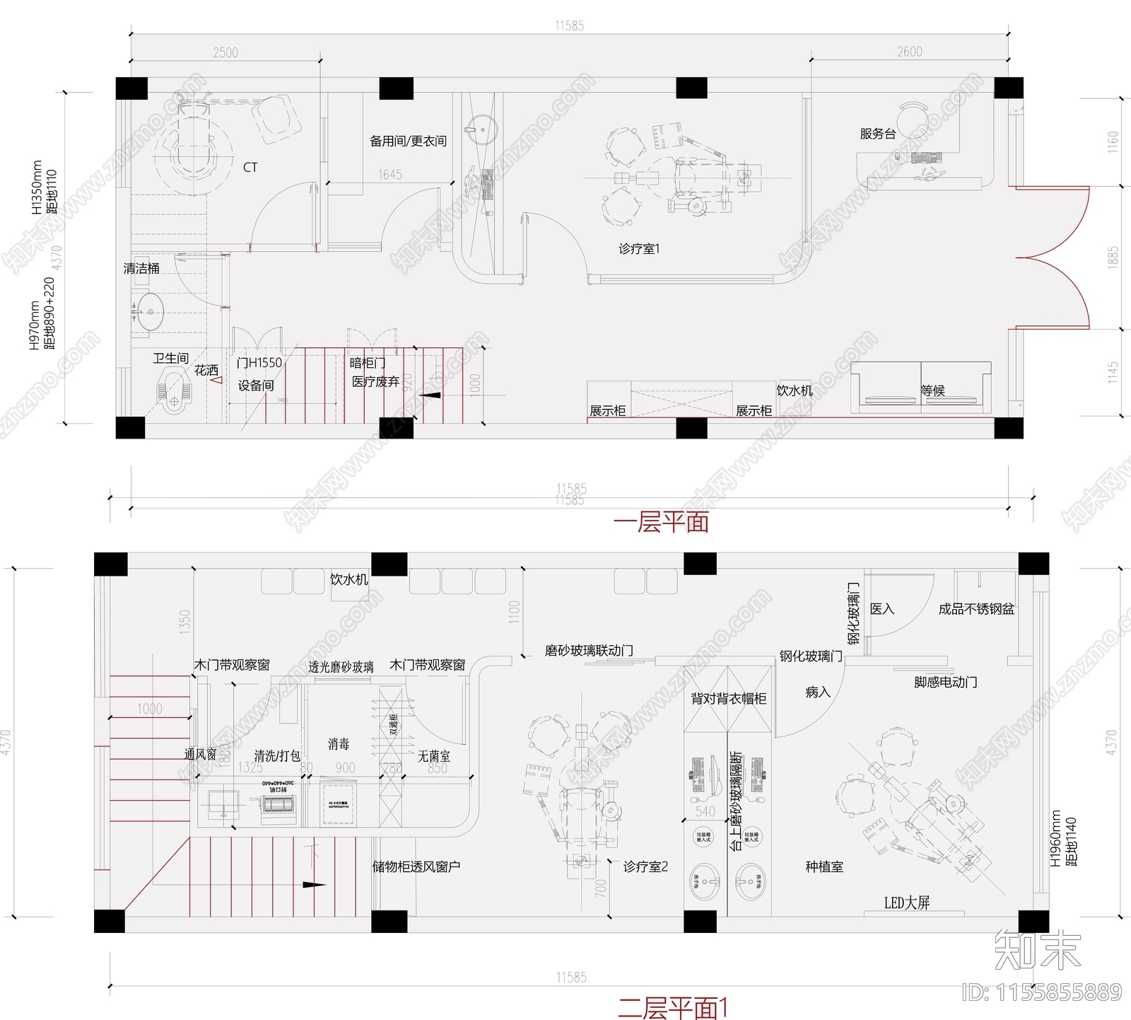 100平米牙科诊所平面布局cad施工图下载【ID:1155855889】