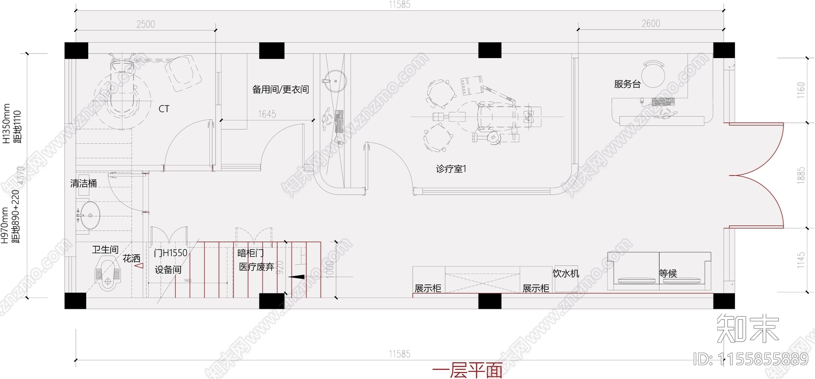 100平米牙科诊所平面布局cad施工图下载【ID:1155855889】