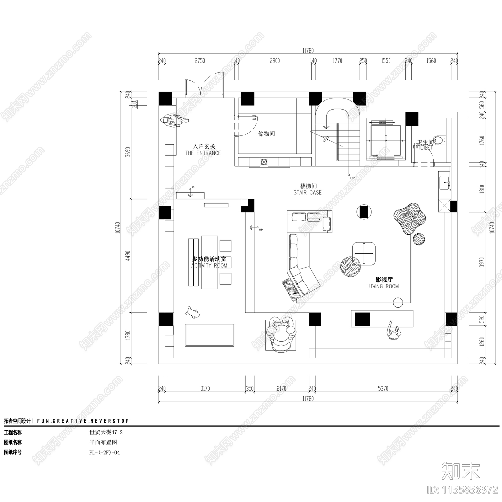 上海世贸天樾三层别墅奶油风室内家装CAcad施工图下载【ID:1155856372】