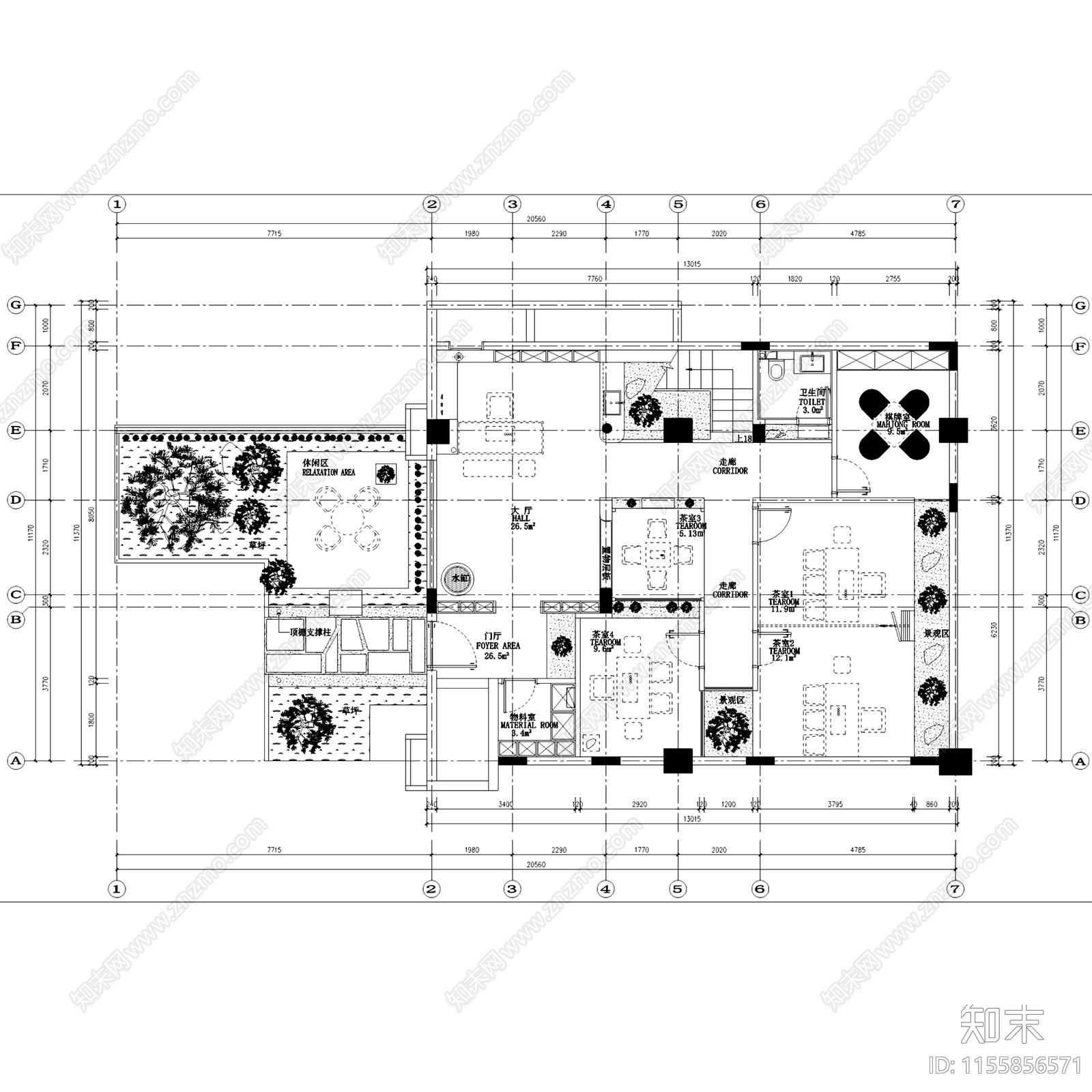新中式侘寂南昌二层浮云茶馆茶居茶室室内工装cad施工图下载【ID:1155856571】
