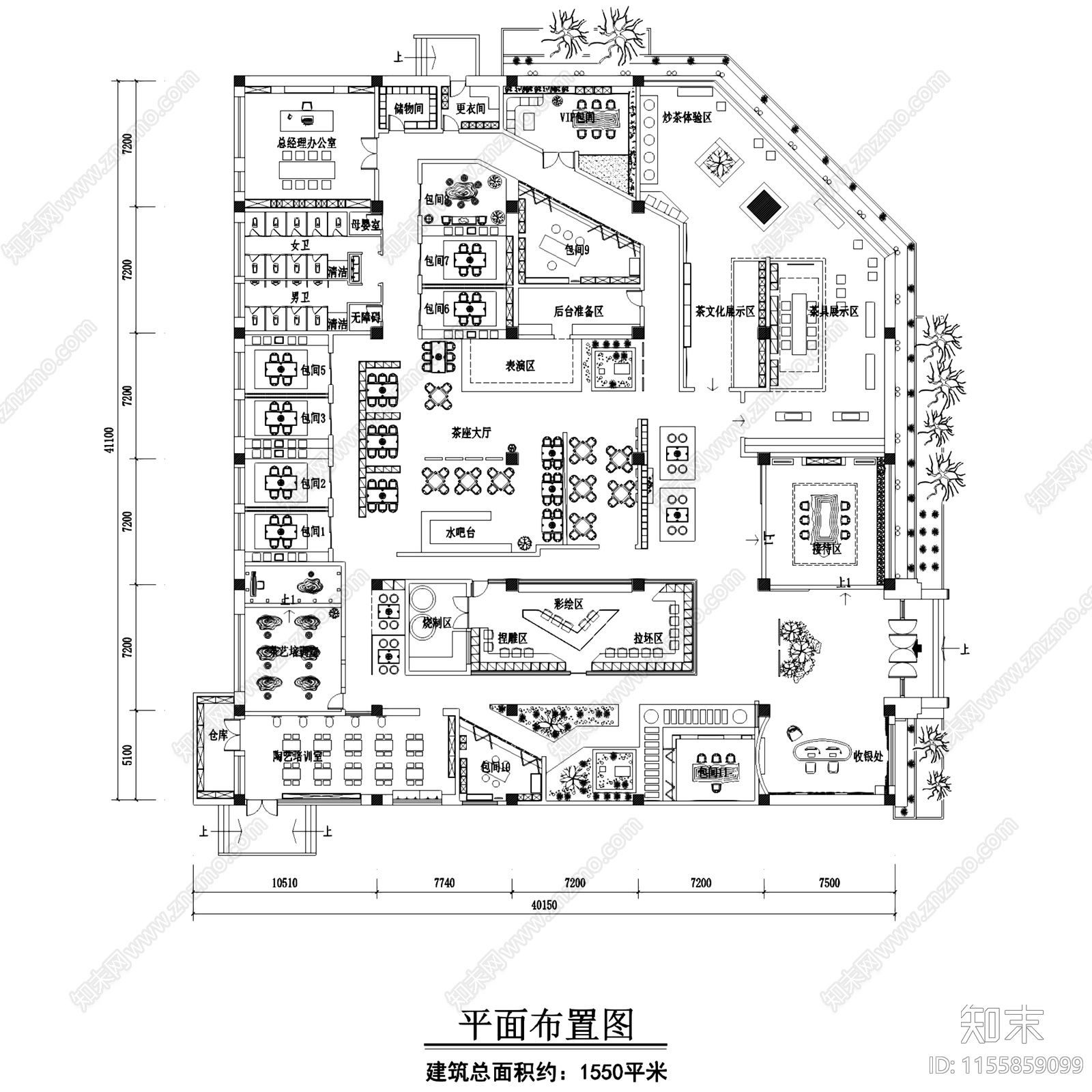 新中式茶颜观舍茶室茶具茶馆文化店室内工装cad施工图下载【ID:1155859099】