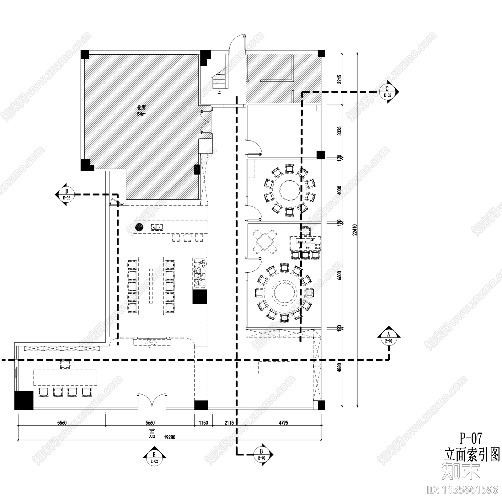 新中式广州半藏客堂茶酒室会所室内工装cad施工图下载【ID:1155861596】