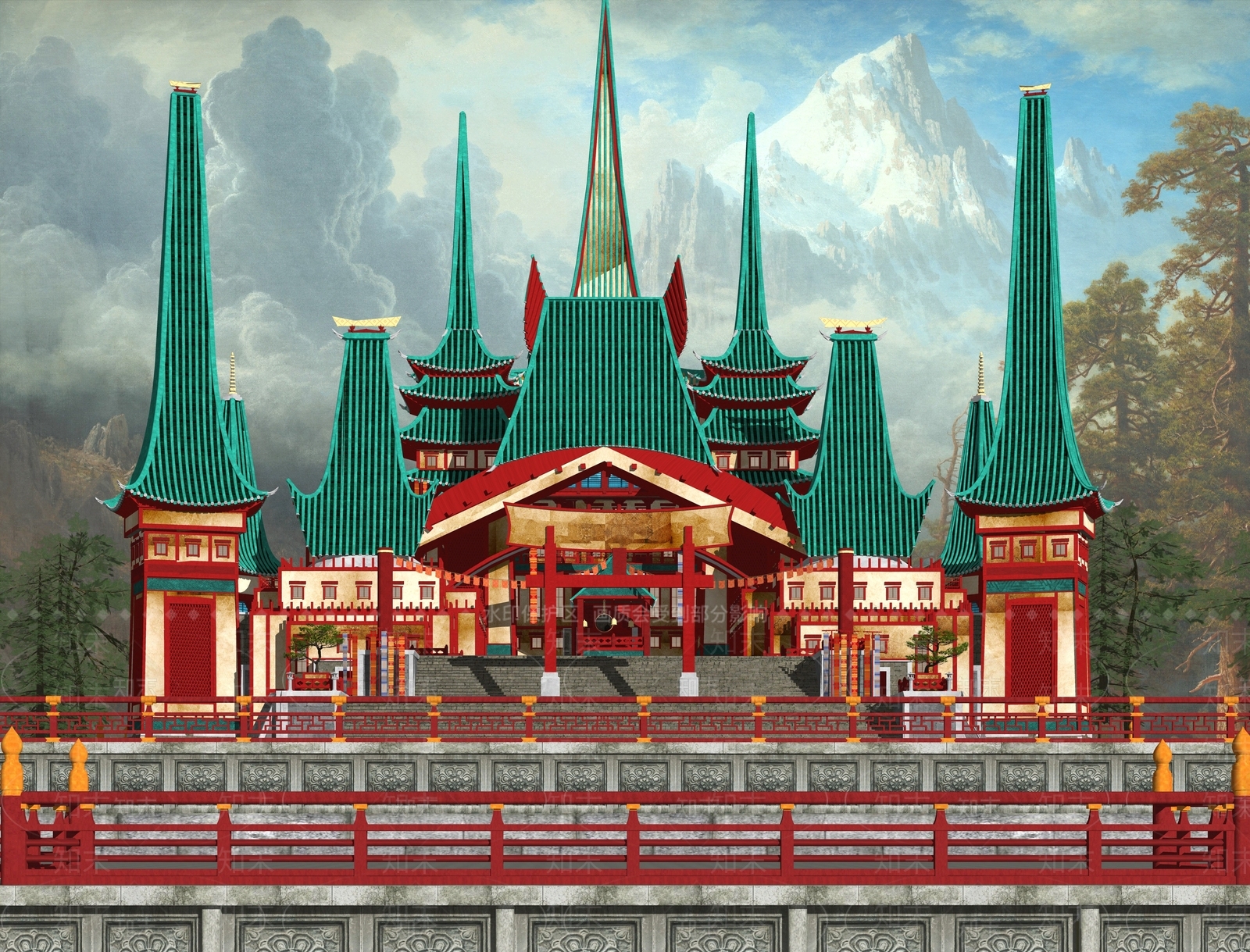 中式魔幻传奇宫殿影视城堡SU模型下载【ID:1155862021】