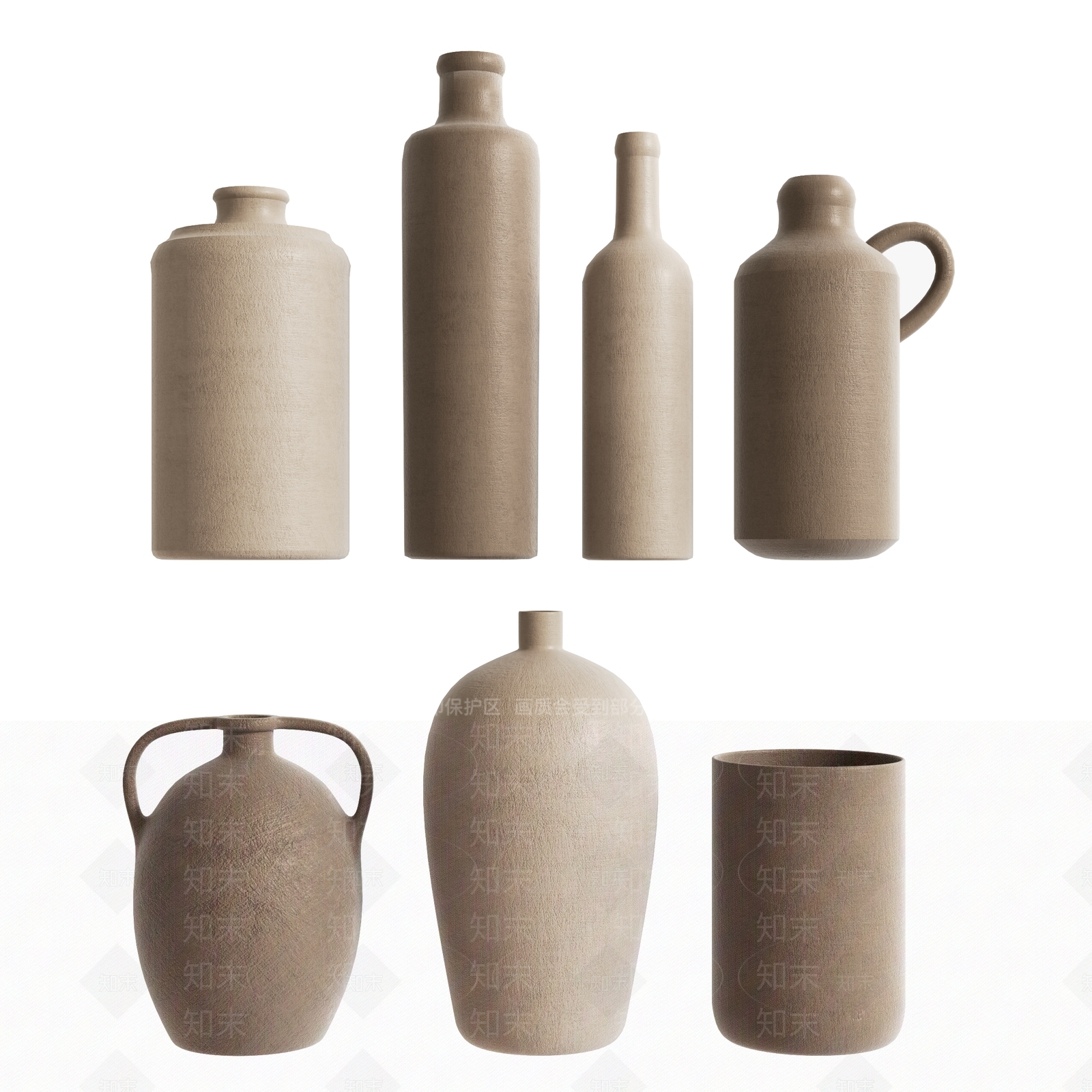 侘寂风陶瓷器皿SU模型下载【ID:1155867414】