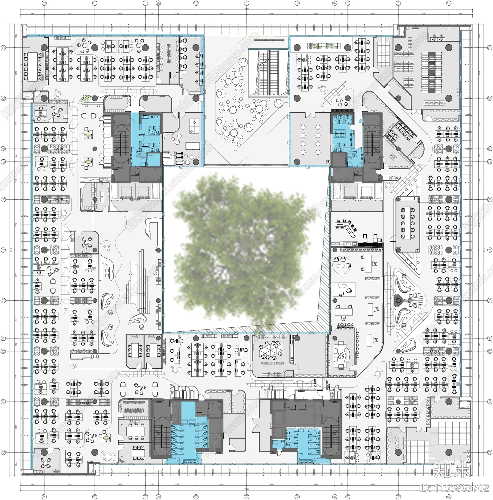 6000平办公室平面布置图施工图下载【ID:1155867762】