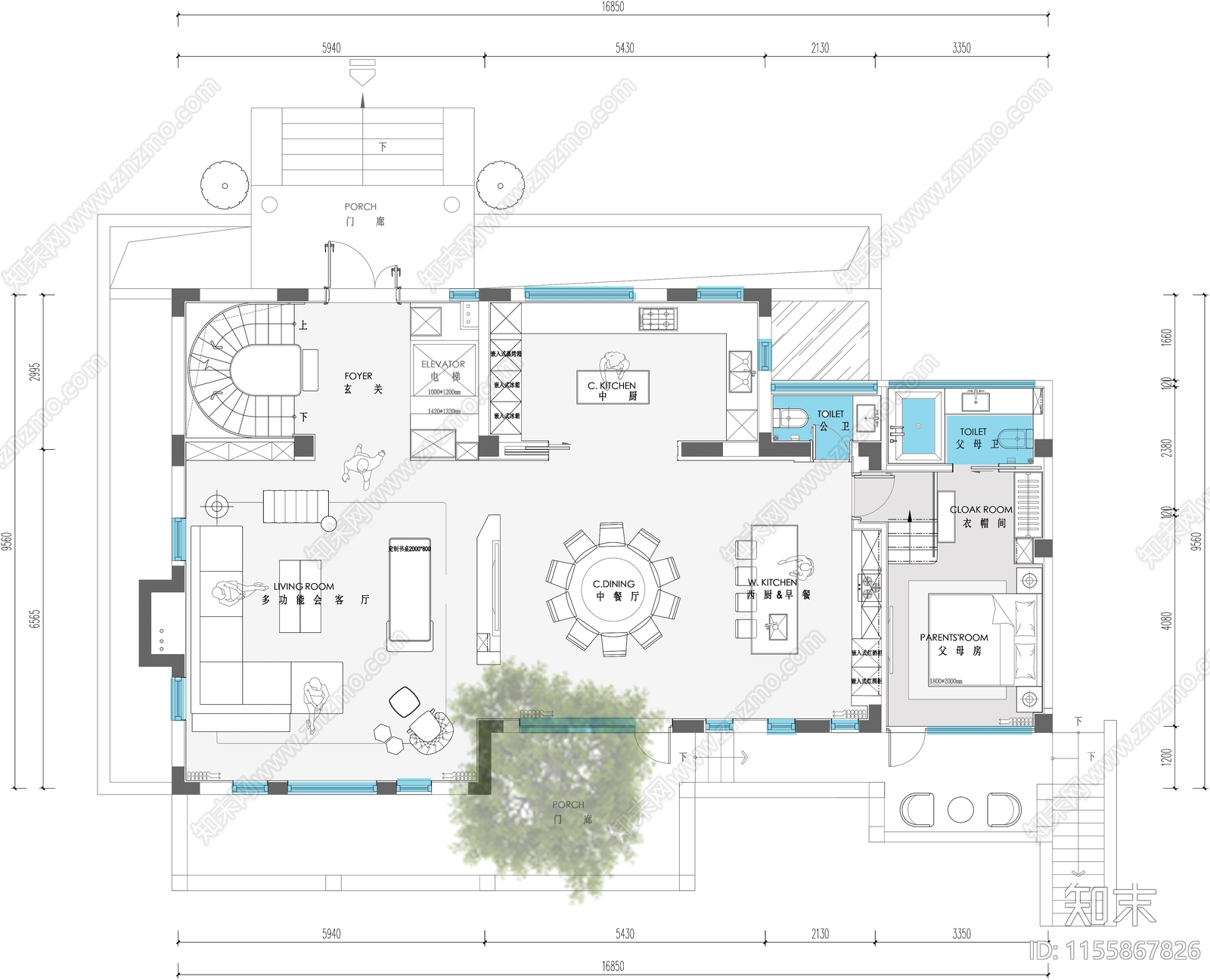 绿地四层别墅平面布置图cad施工图下载【ID:1155867826】