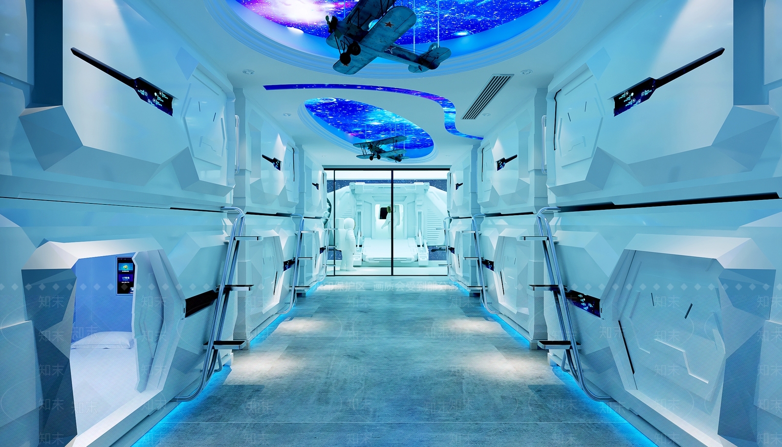 现代太空舱主题胶囊酒店走廊3D模型下载【ID:1155985498】