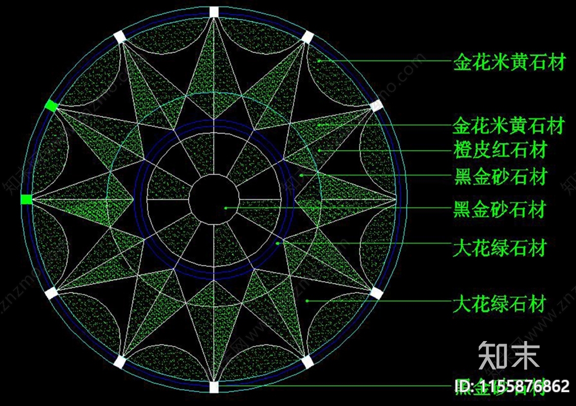 地面拼花水刀石节点大样图中式拼花大理石花纹cad施工图下载【ID:1155876862】