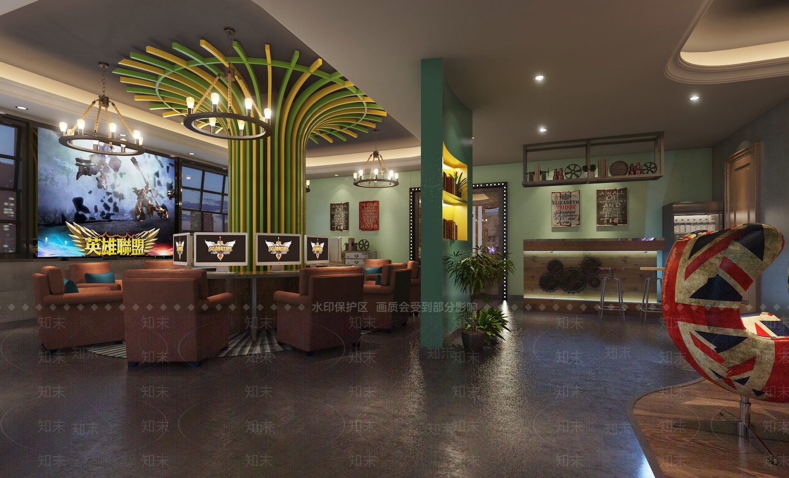 美式风格网咖3D模型下载【ID:1155998230】