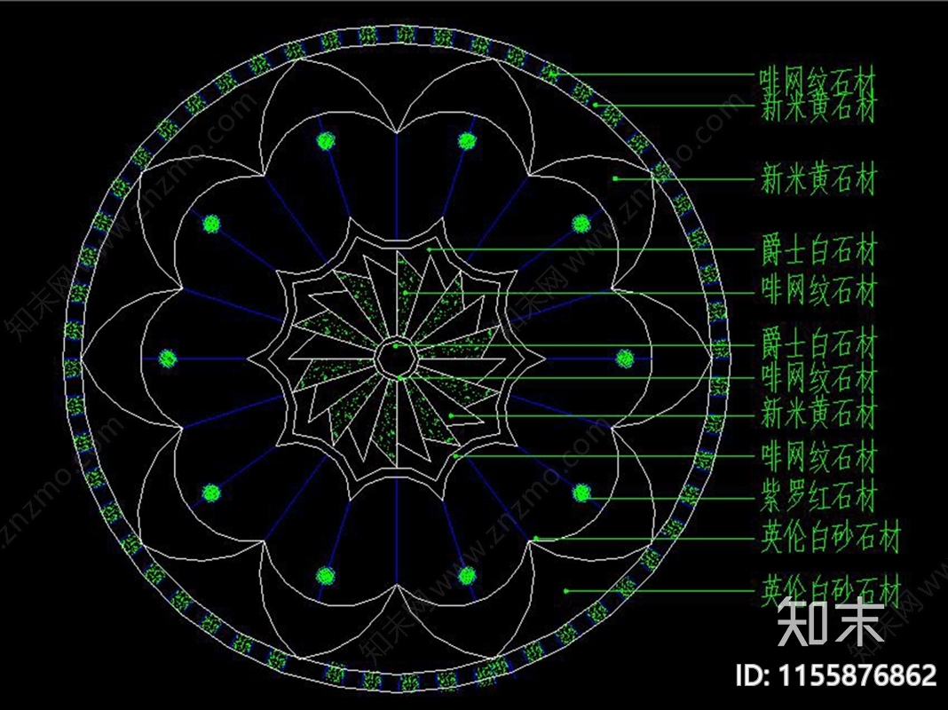 地面拼花水刀石节点大样图中式拼花大理石花纹cad施工图下载【ID:1155876862】