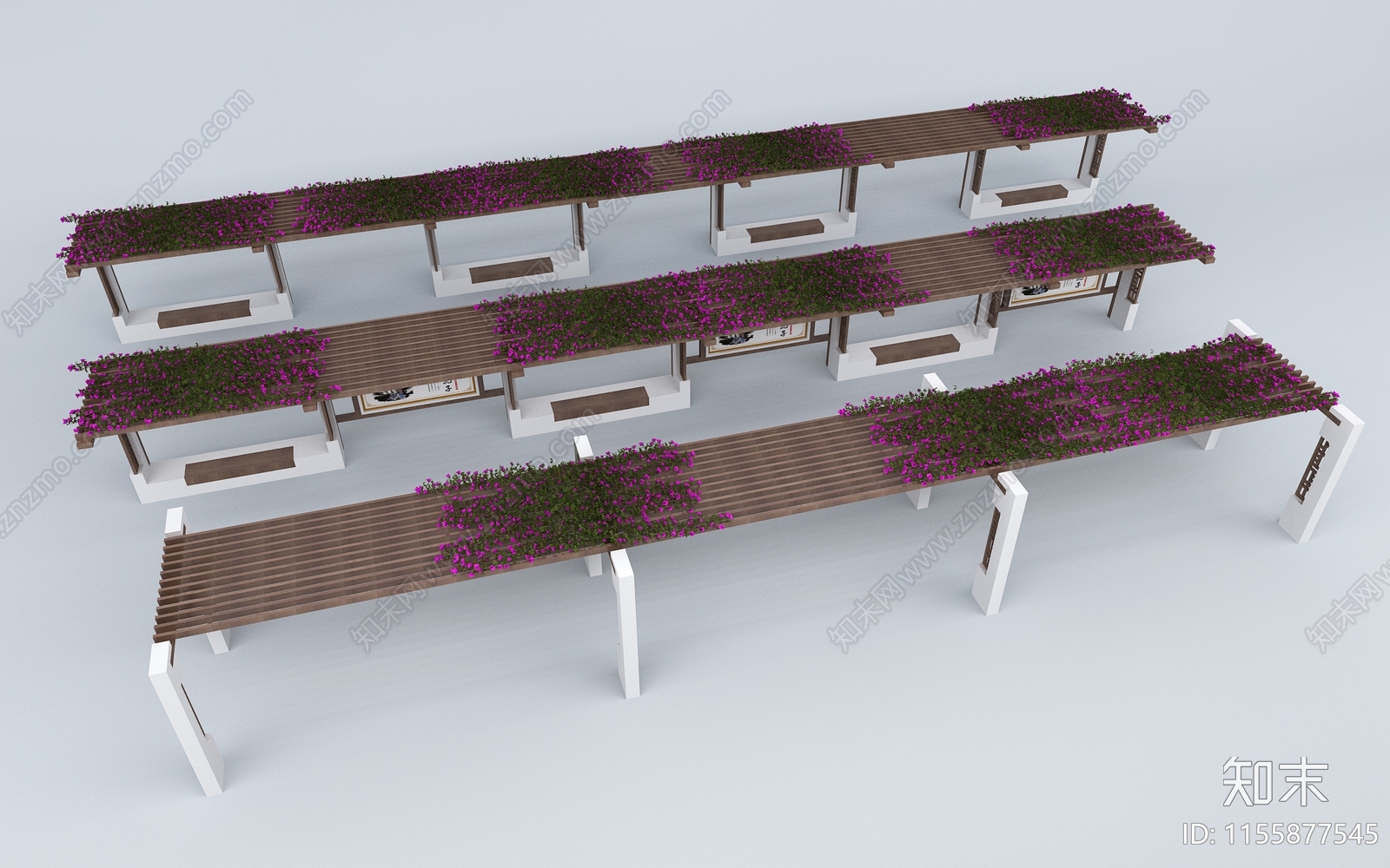 新中式休闲廊架3D模型下载【ID:1155877545】