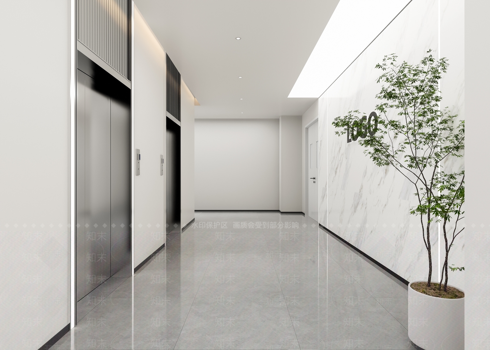 现代办公室电梯厅LOGO墙3D模型下载【ID:1155883637】