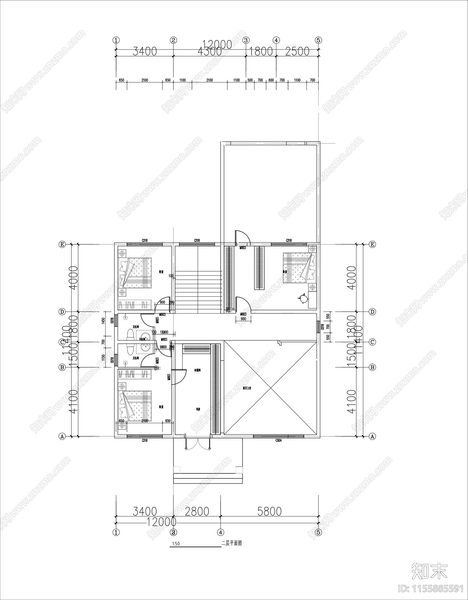 12×11三层新中式自建房建cad施工图下载【ID:1155885591】