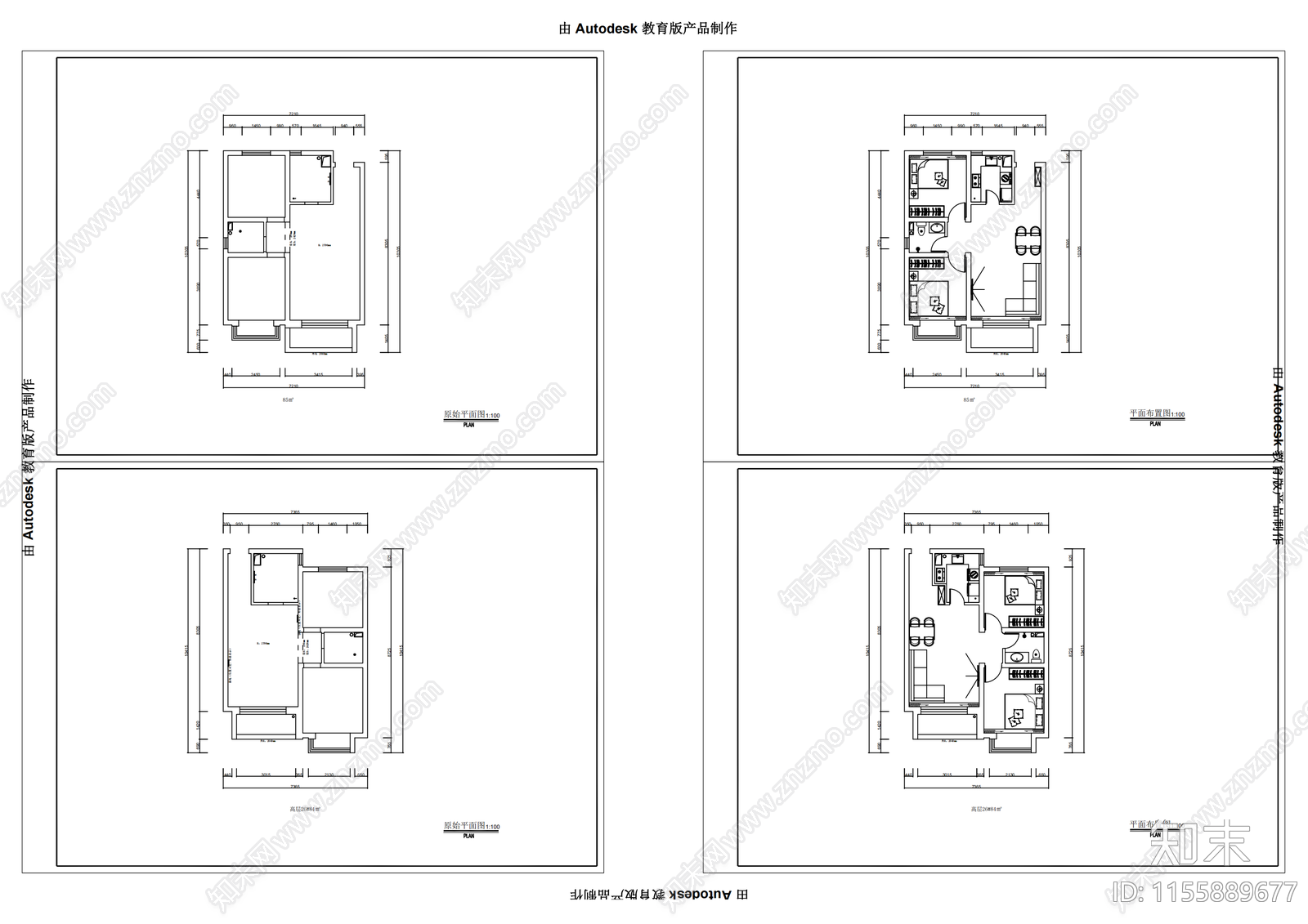 12套户型图设计施工图下载【ID:1155889677】