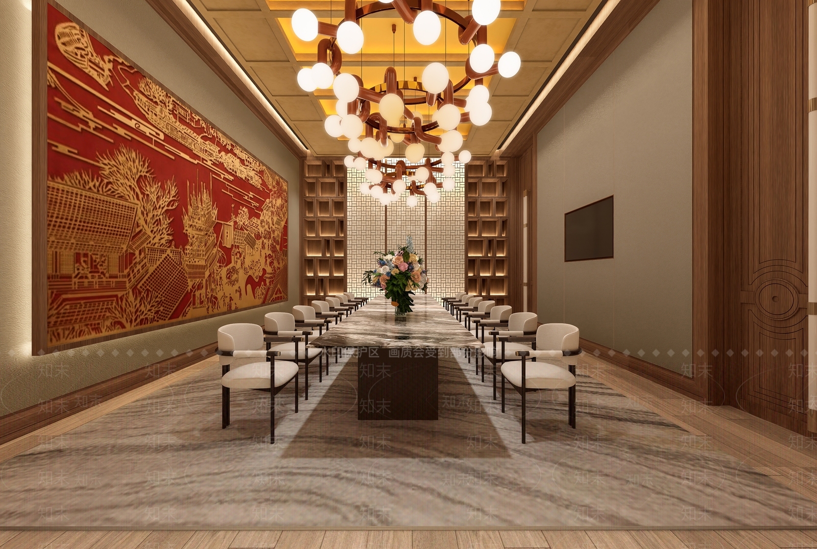 新中式西餐厅包房SU模型下载【ID:1155889890】