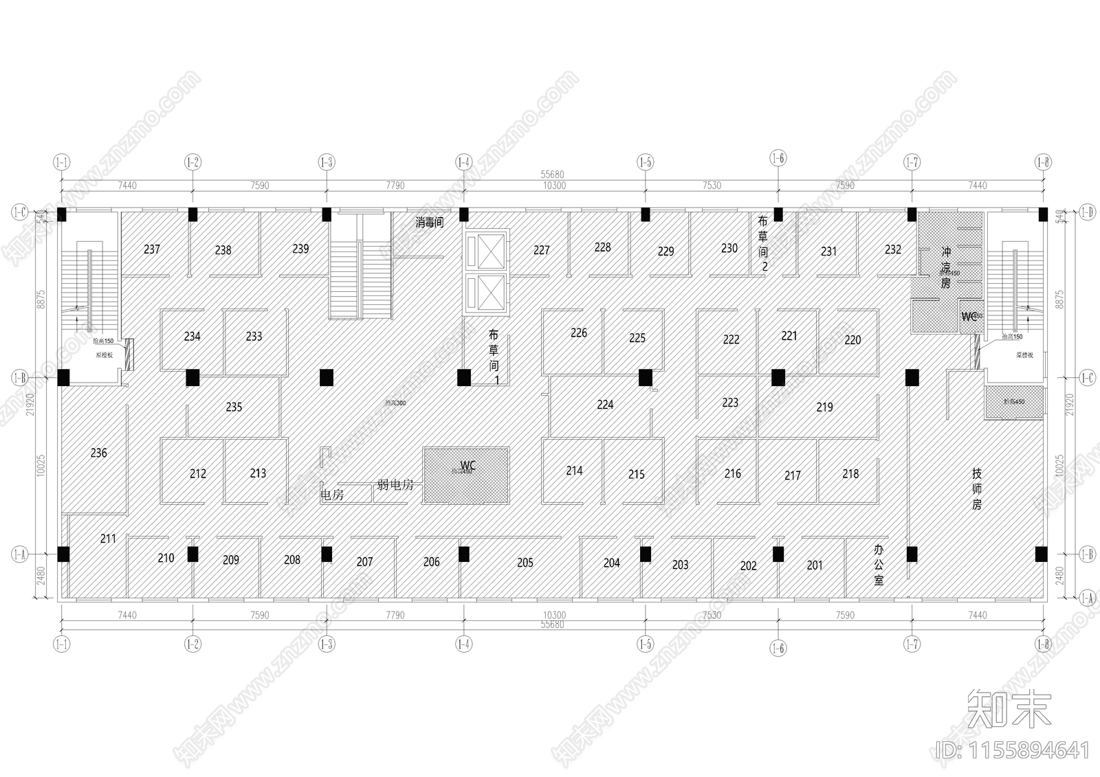 现代洗浴会所足疗馆空间设cad施工图下载【ID:1155894641】