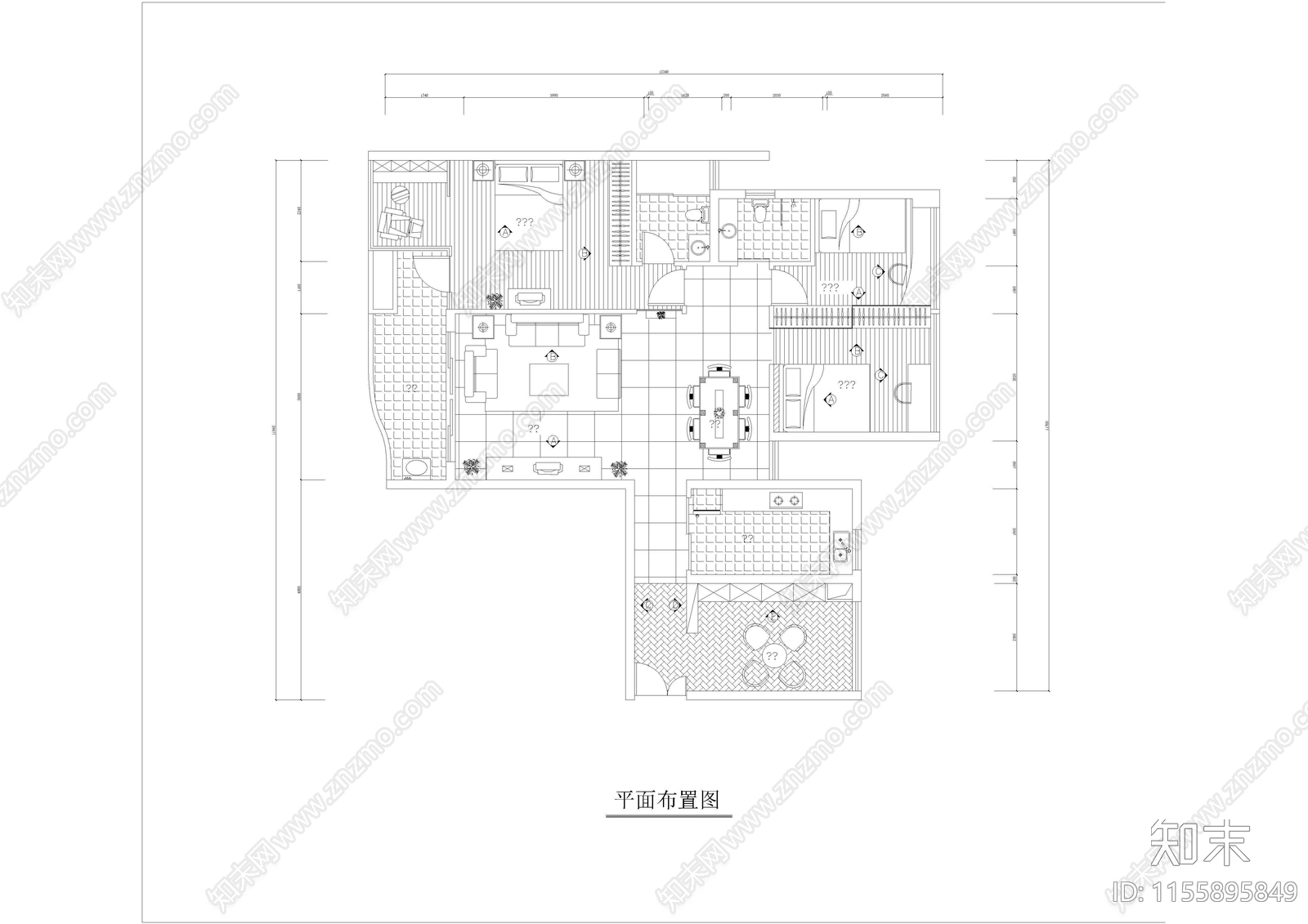 某住宅室内装修设计图cad施工图下载【ID:1155895849】